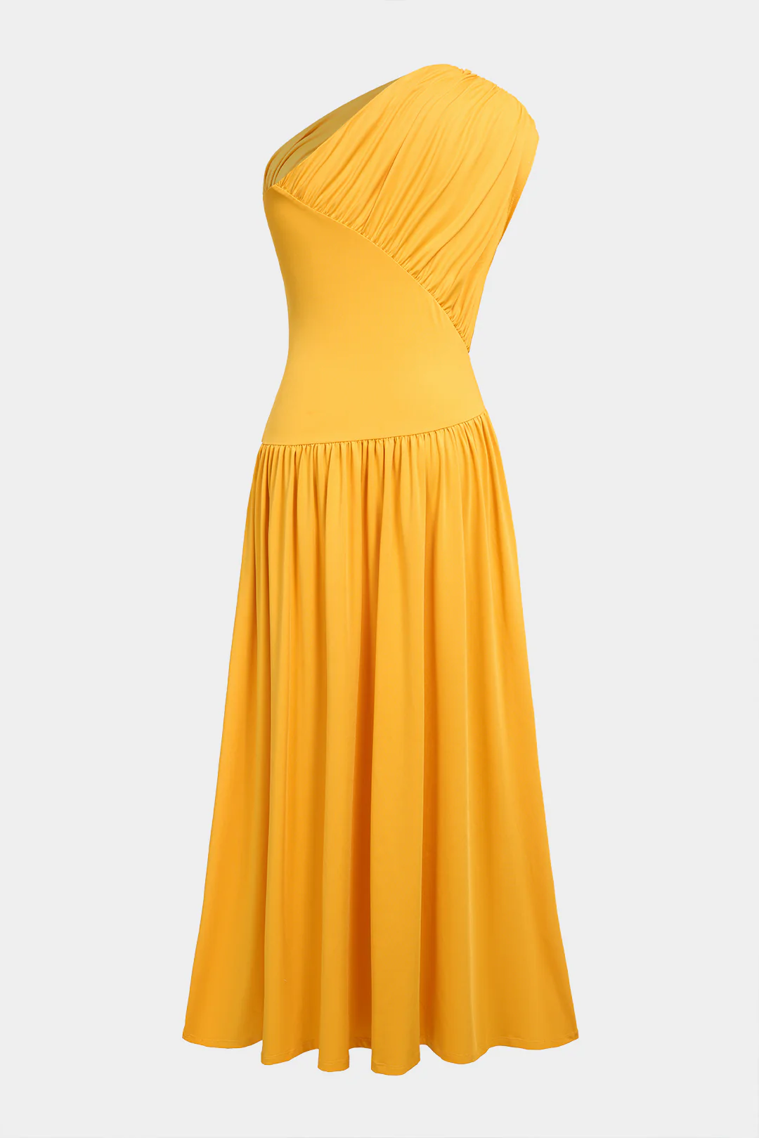 Solid One Shoulder Asymmetrical Ruched Sleeveless Maxi Dress - Weenar