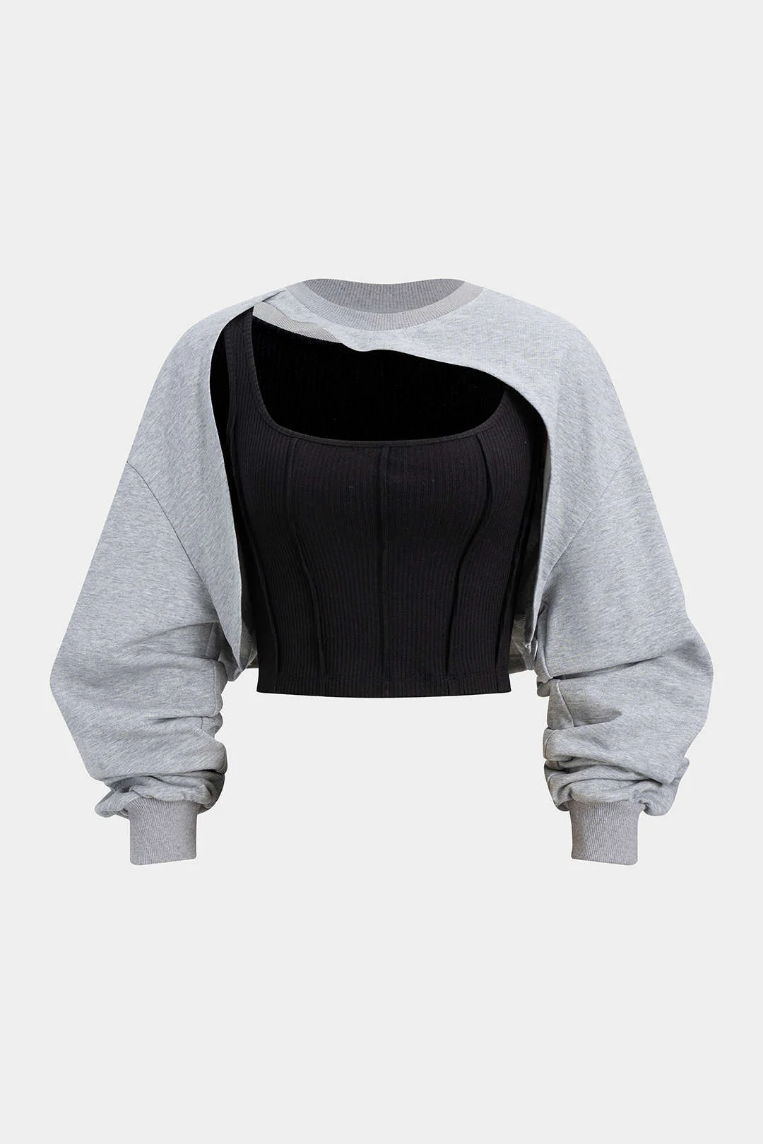 Contrast Asymmetrical Long Sleeve Sweatshirt - Weenar