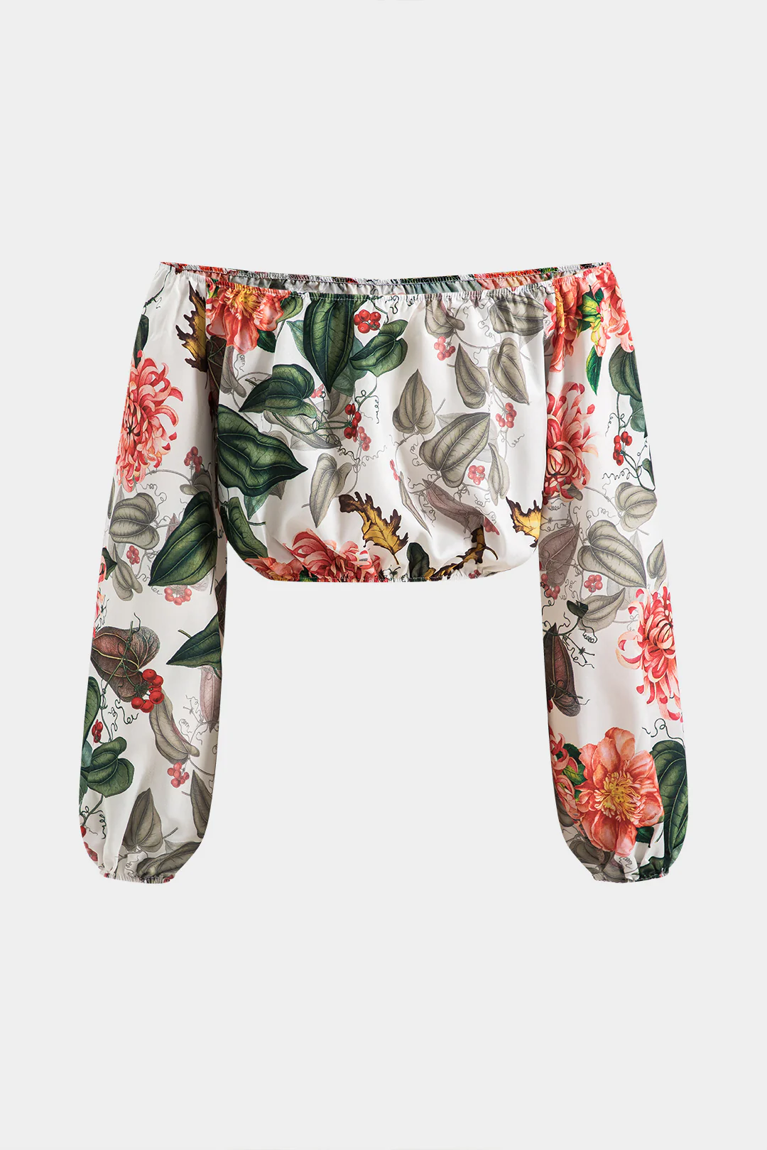 Floral Print Off Shoulder Long Sleeve Shirt - Weenar