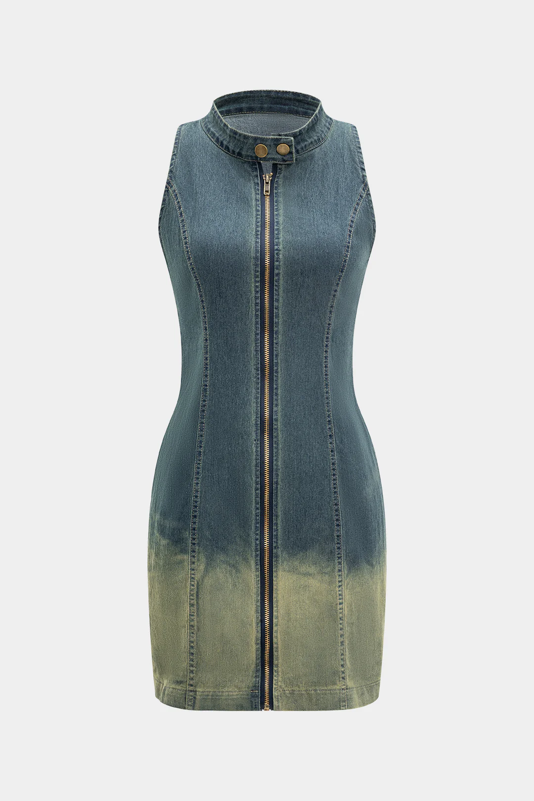 Denim Zipper Tank Sleeveless Dress - Weenar