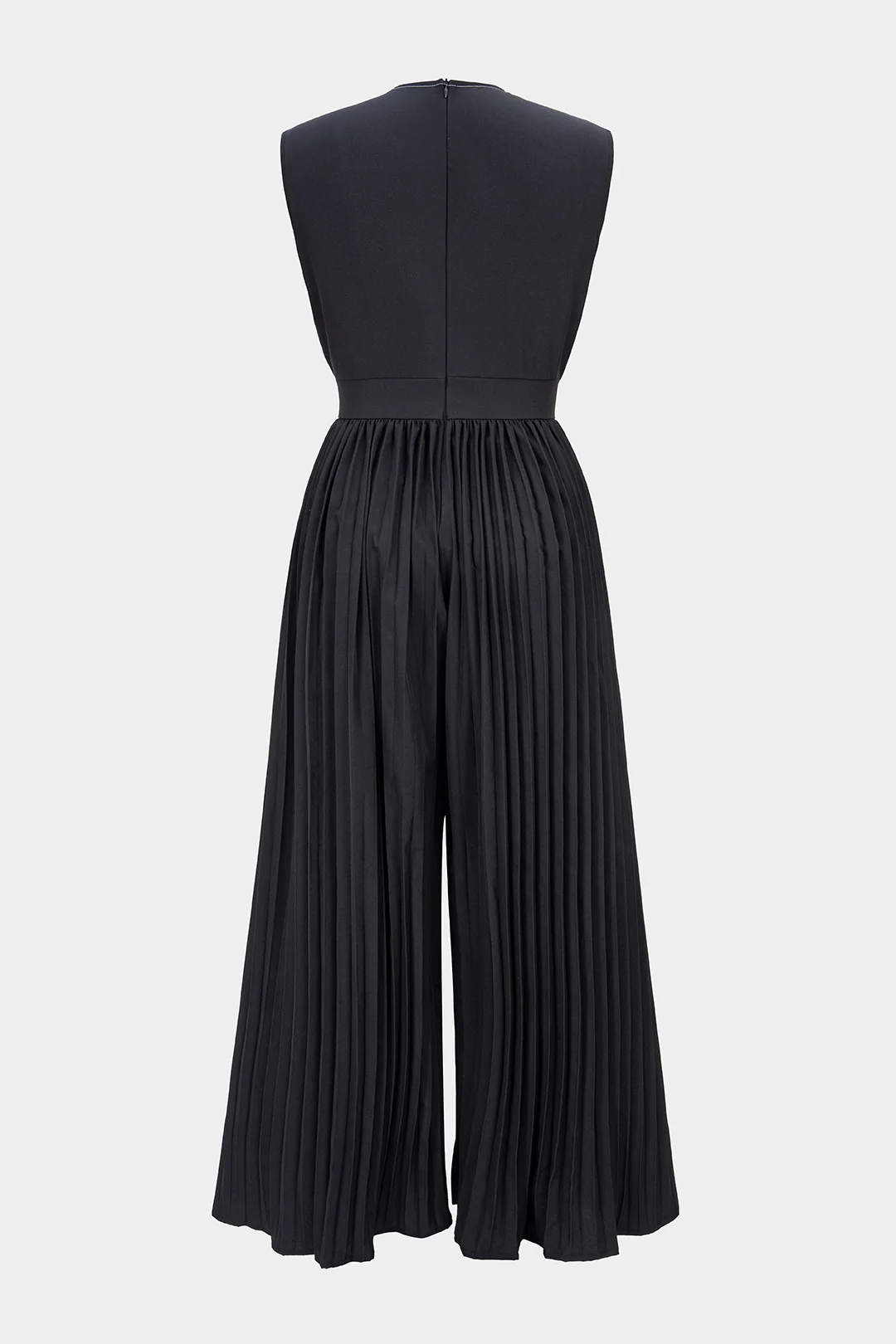 Contrast V-Neck Ruched Sleeveless Jumpsuit - Weenar