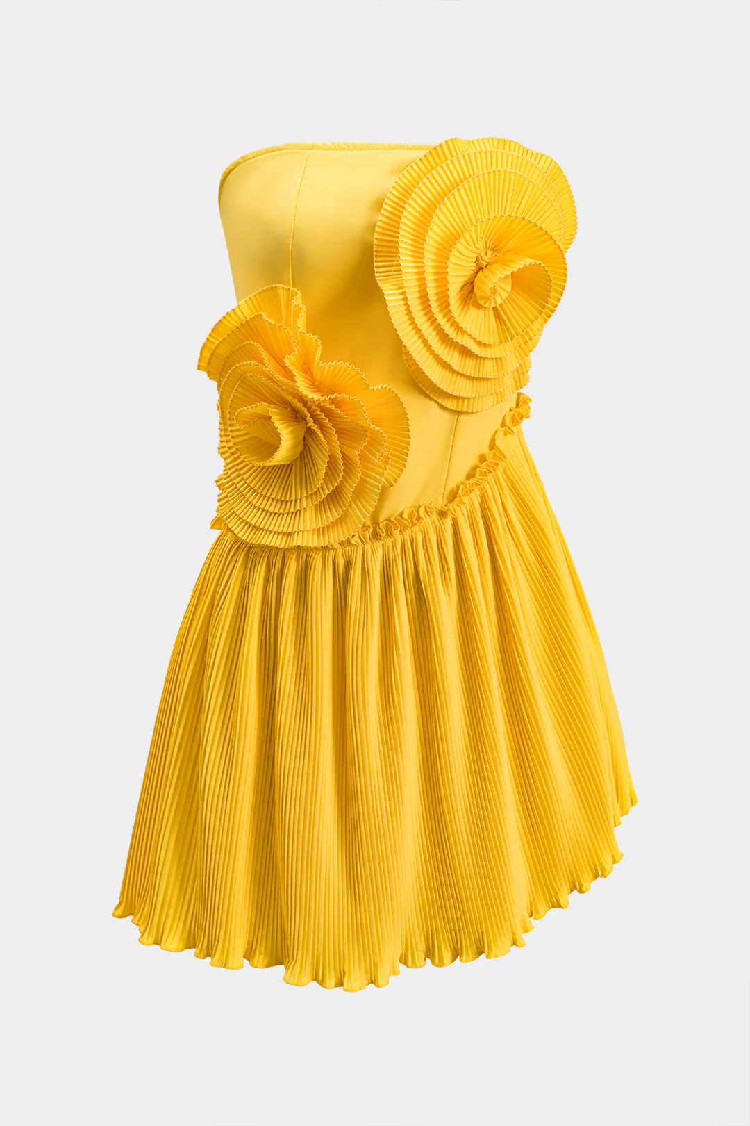 3D Floral Pleated Strapless Mini Dress - Weenar