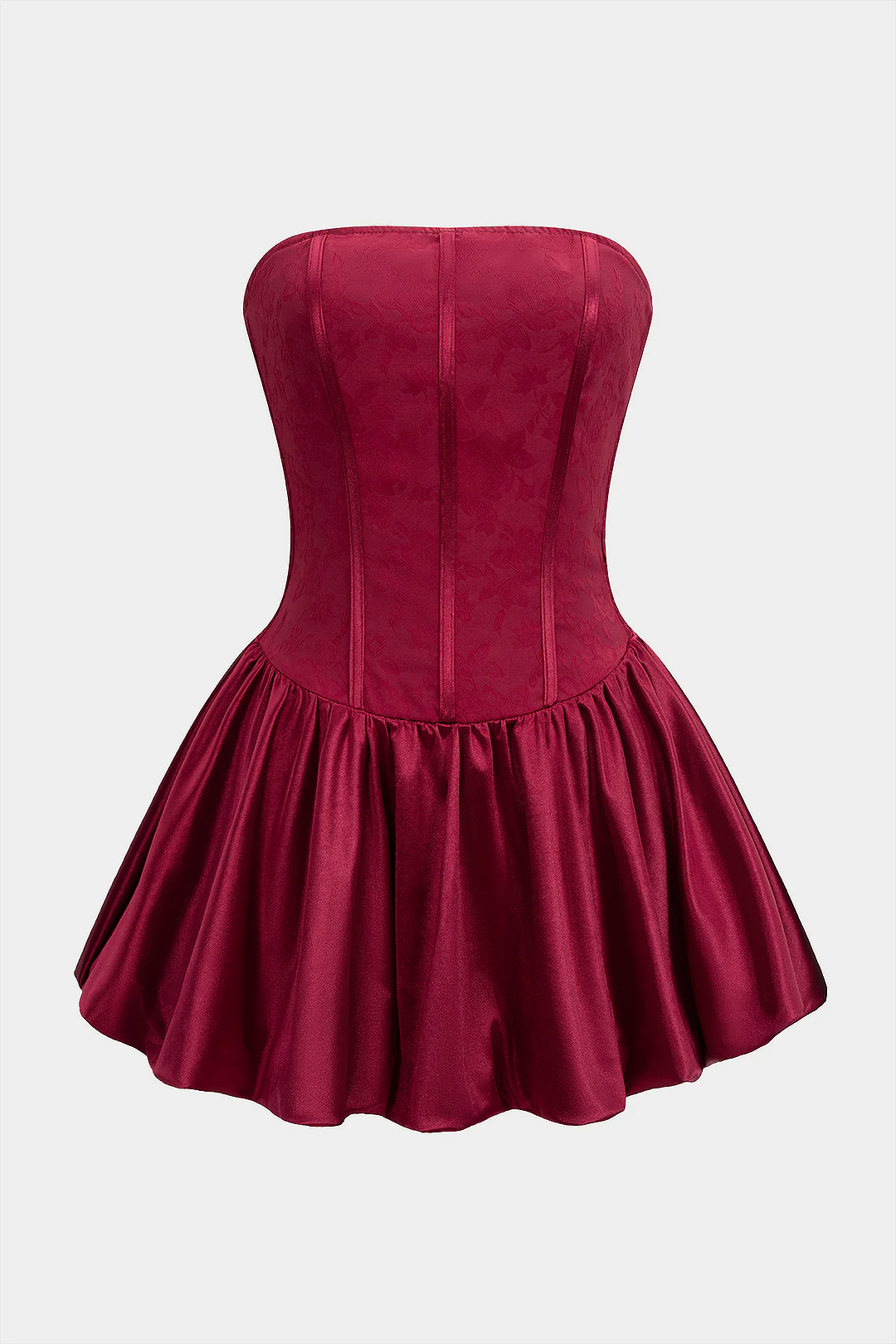 Satin Patchwork Smocked Corset Waist Ruched Strapless Sleeveless Mini Dress - Weenar