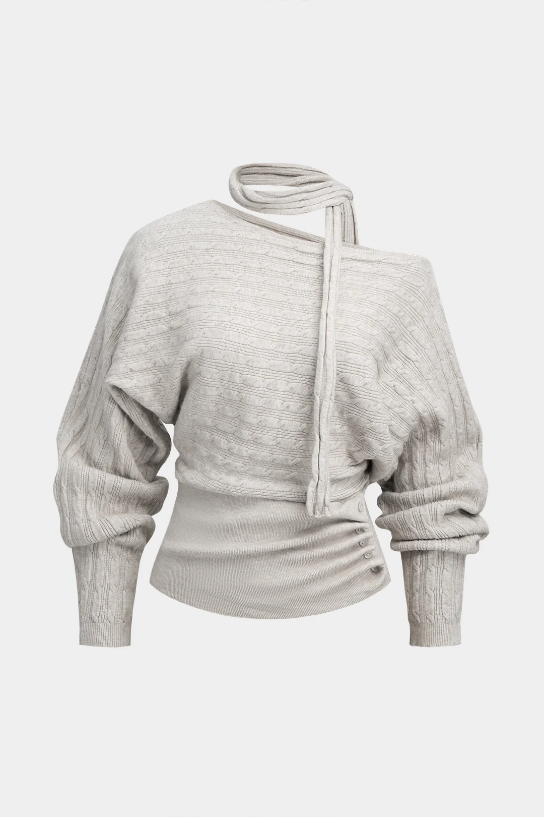 Cable Knit Asymmetrical Button Long-Sleeve Top - Weenar
