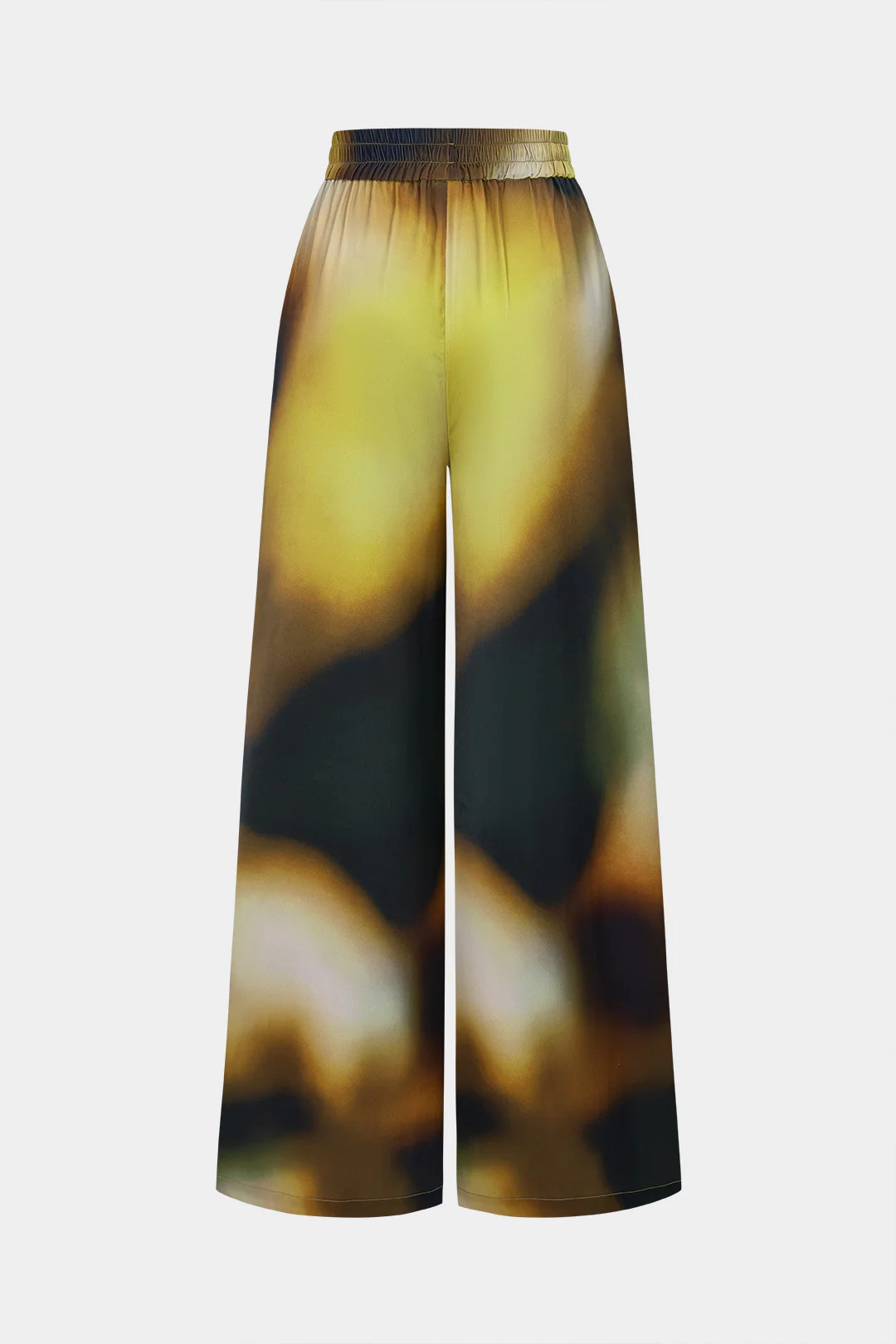 Tie Dye Print Satin Shirred Waistband Wide Leg Pants - Weenar