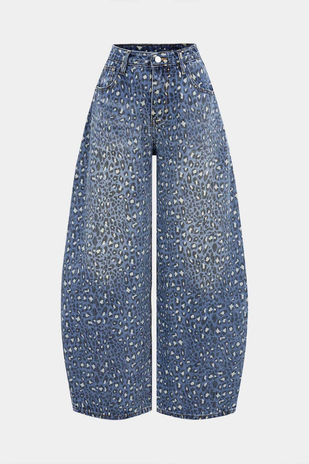 Denim Leopard Print High Waist Wide Leg Jeans - Weenar