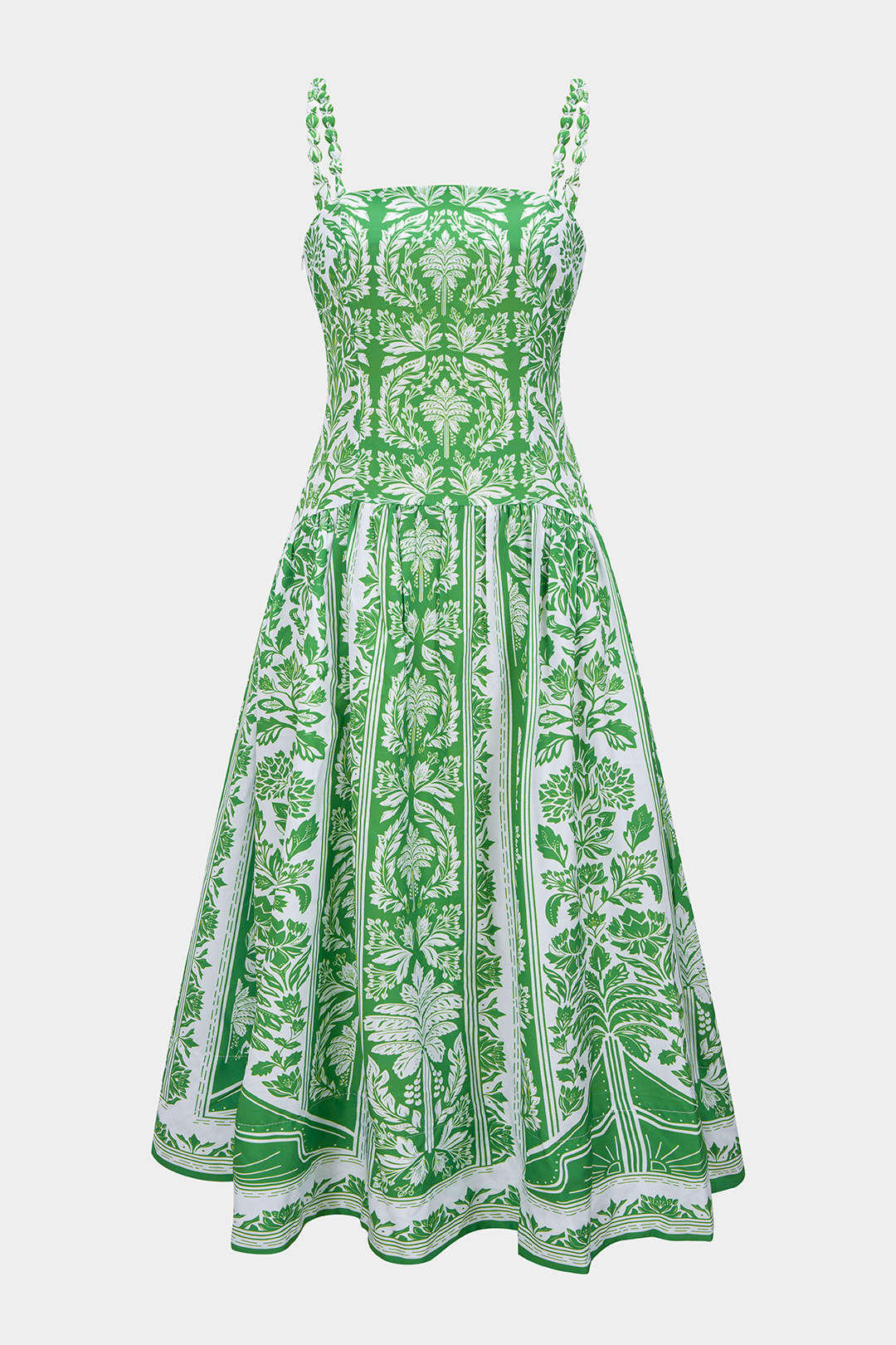Leaves Print Ruched Sleeveless Maxi Dress - Weenar