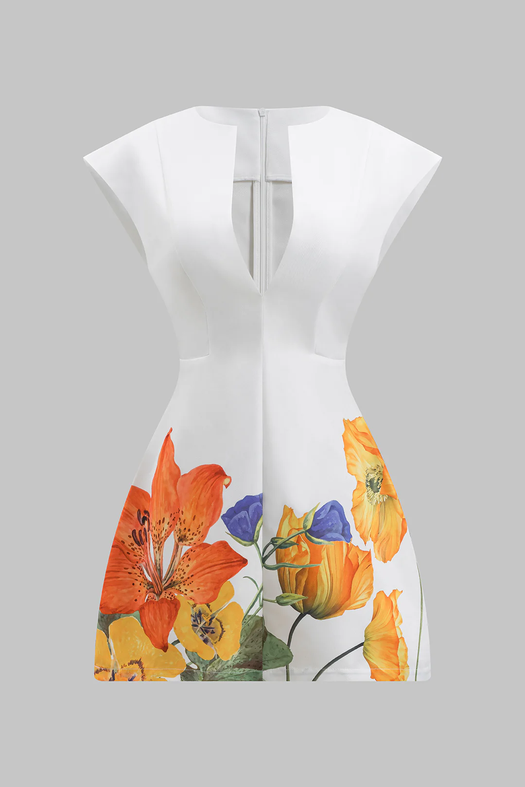 Floral Print Satin V-Neck  Mini Dress - Weenar