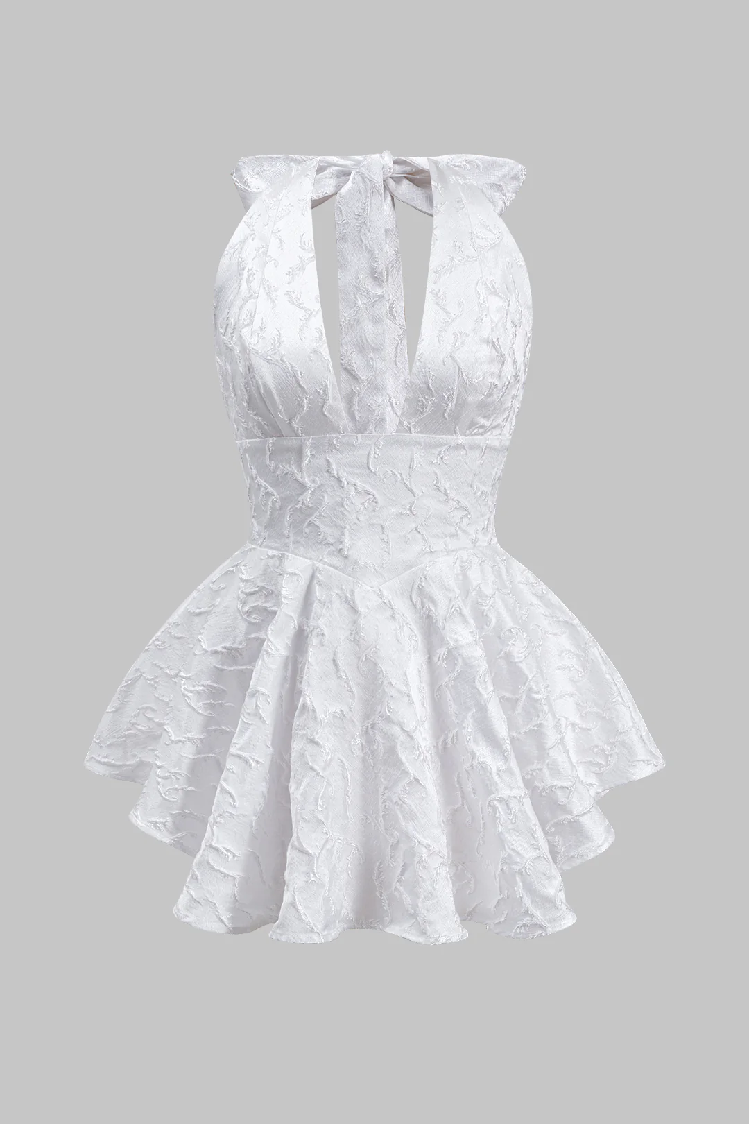 Jacquard Tie Up Zipper Backless Mini Dress - Weenar