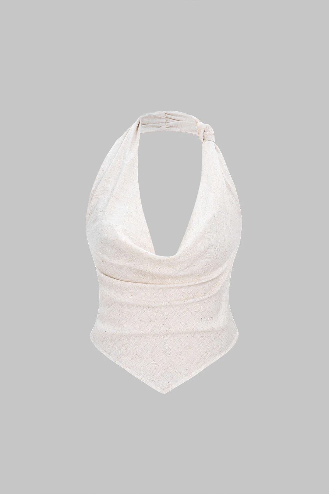 Halter Draped Cowl Neck Backless Ruched Sleeveless Top - Weenar