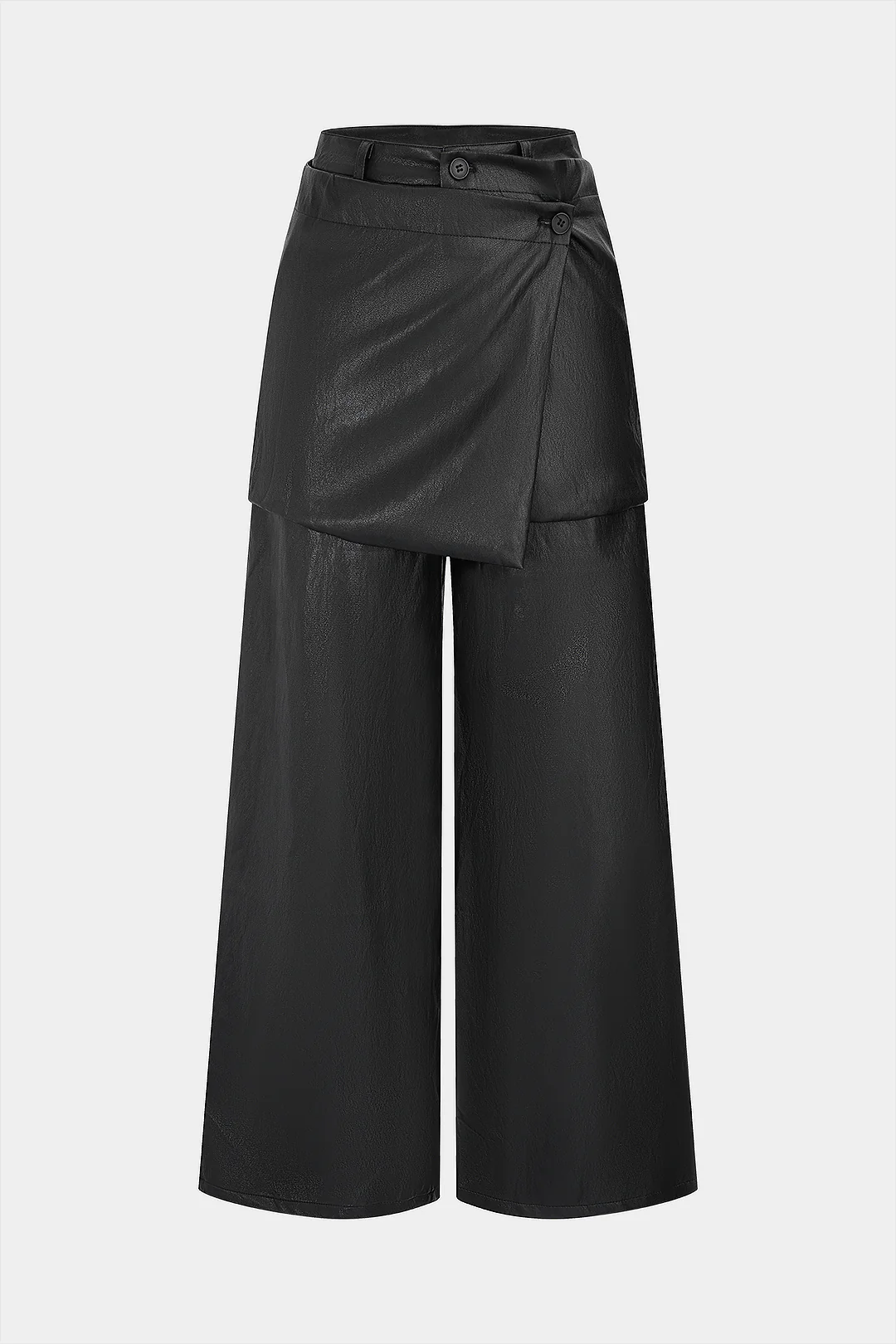 Faux Leather Asymmetrical Wide Leg Pants - Weenar