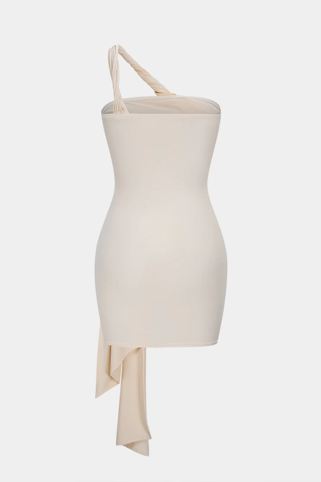 One Shoulder Twist Knot Asymmetrical Tie-Up Ruched Sleeveless Mini Dress - Weenar