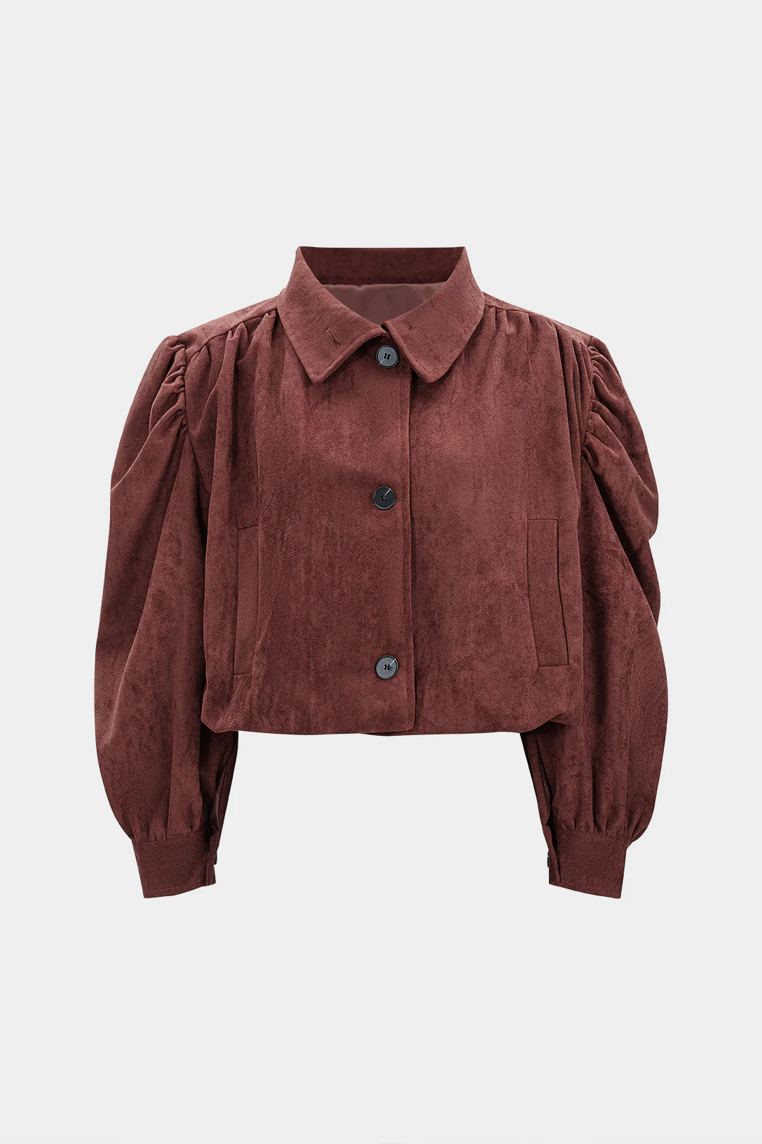 Suede Button Ruched Cropped Jacket - Weenar