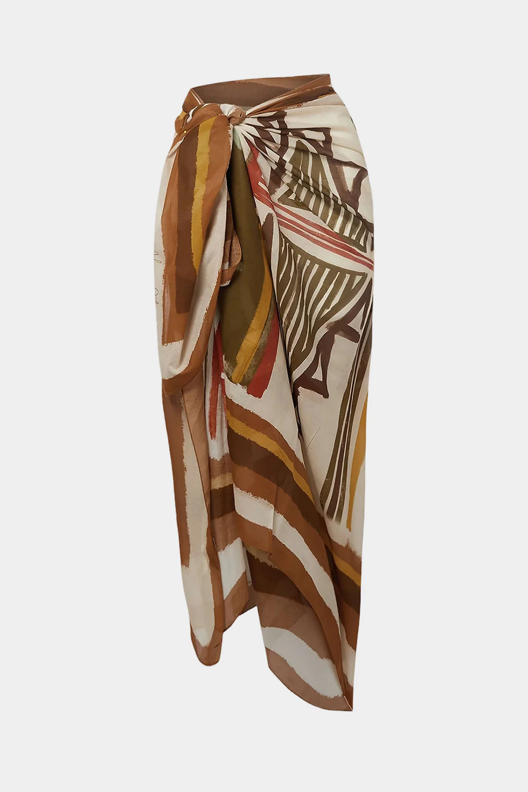 Abstract Contrast Print Tie Front Midi Skirt - Weenar