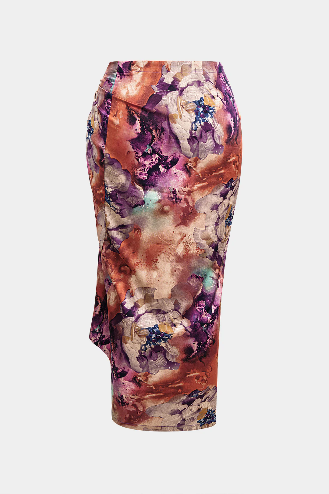 Plus Size Satin Abstract Print Tie Front Skirt - Weenar