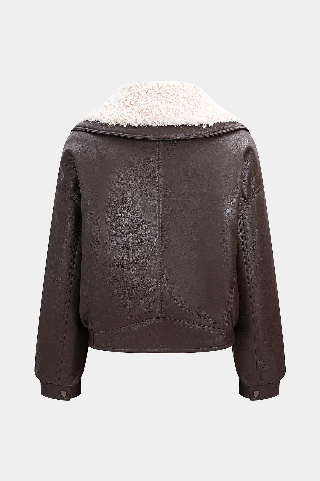 Faux Leather Patchwork Zipper Pocket Puffer - Weenar