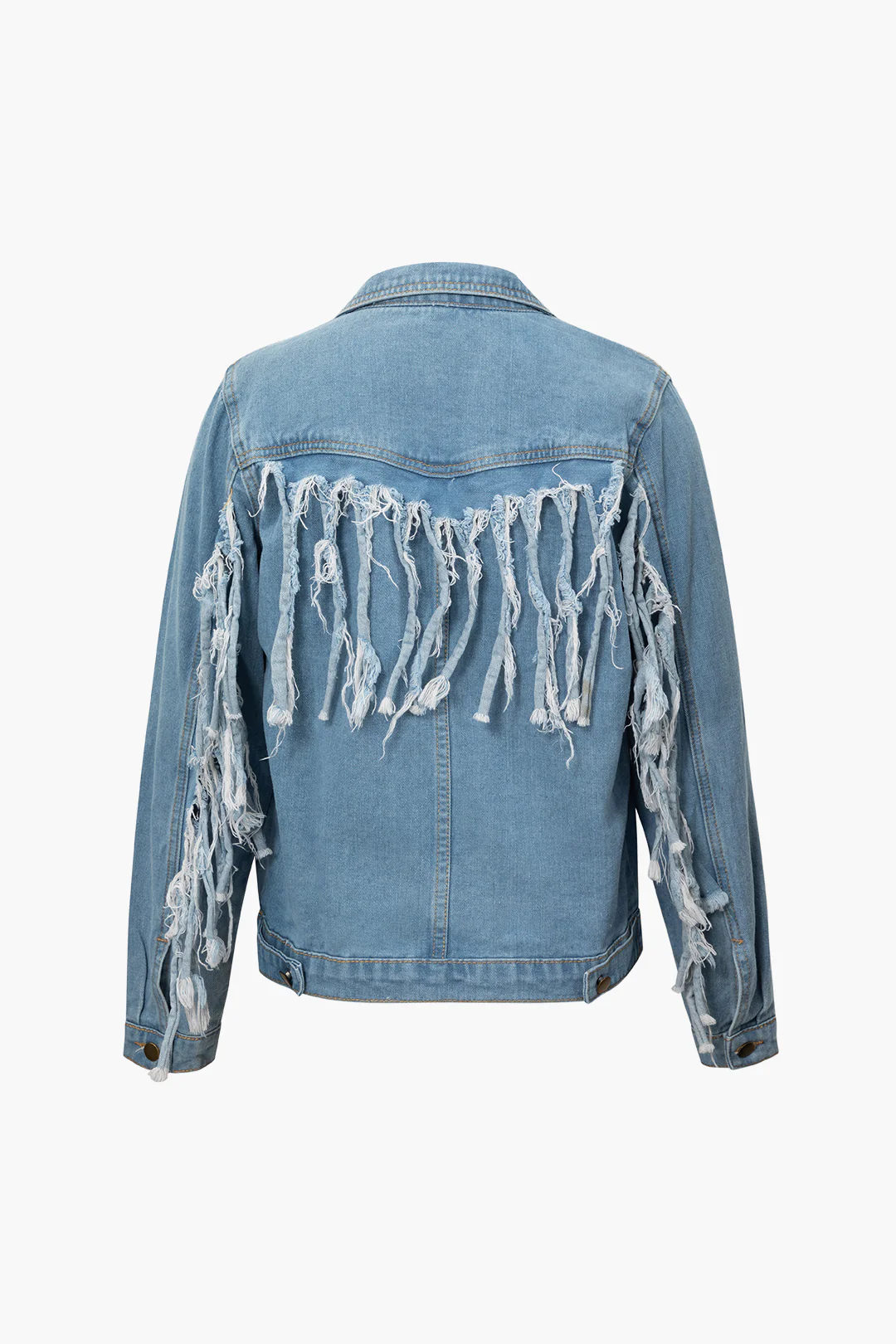 Denim Button Pocket Ripped Fringe Outerwear - Weenar