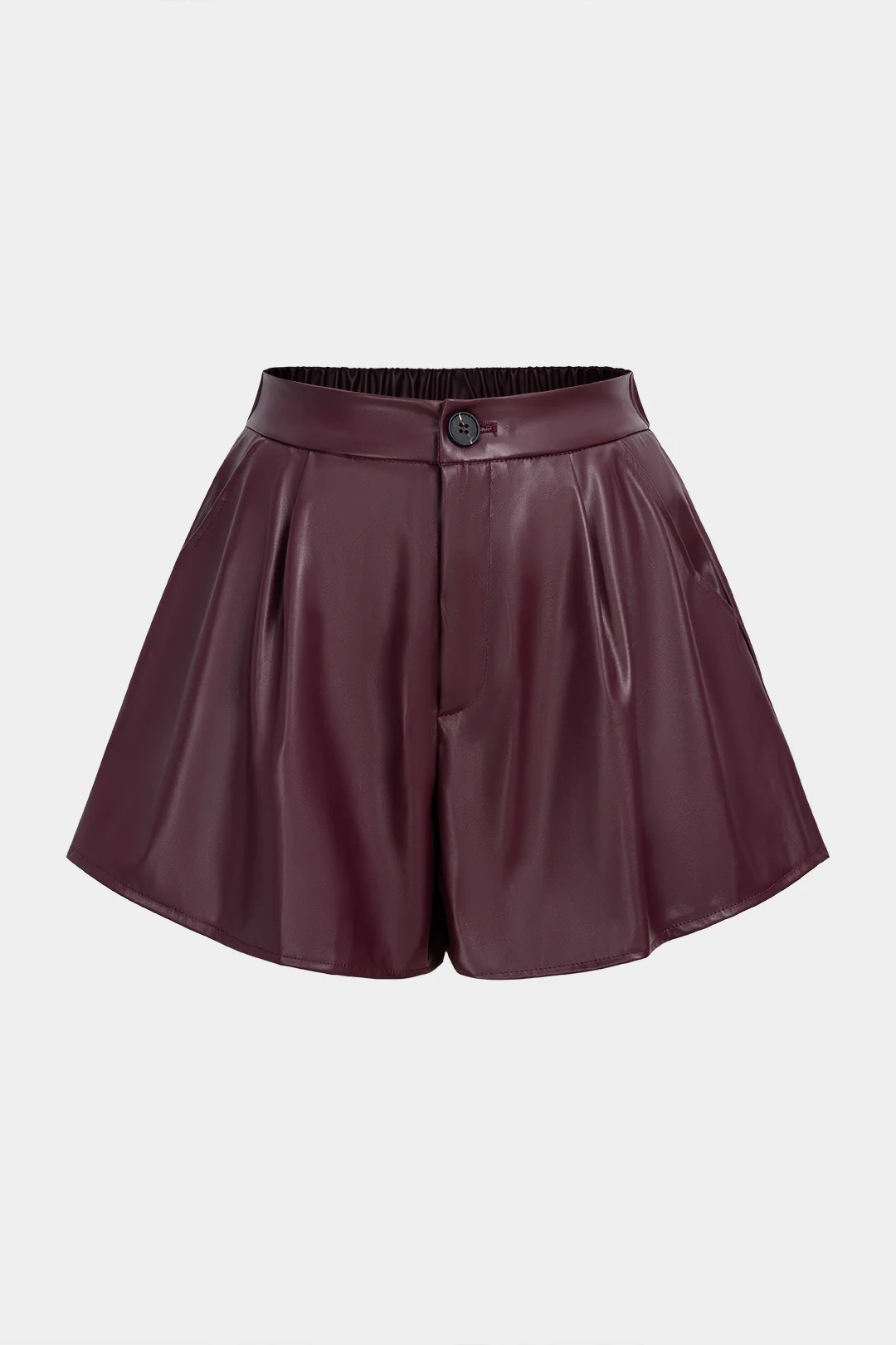 Solid Faux Leather Ruched Shorts - Weenar