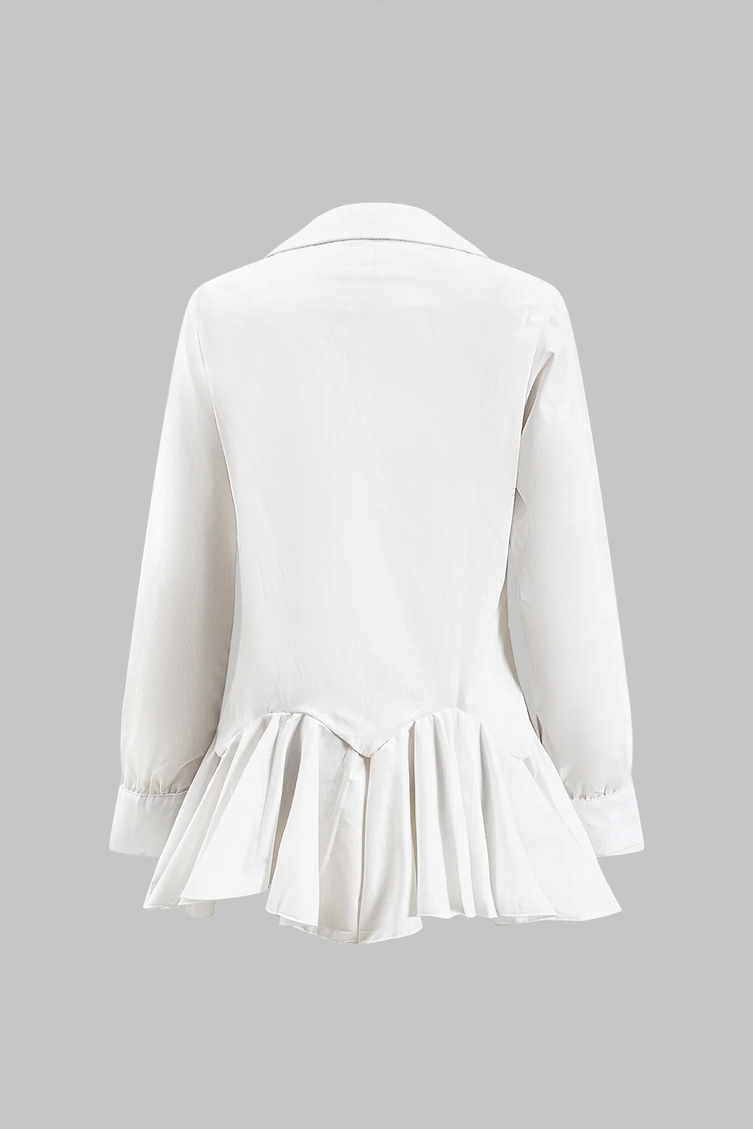 Chiffon Ruched Asymmetrical Ruffle Hem Long-Sleeve Shirt - Weenar