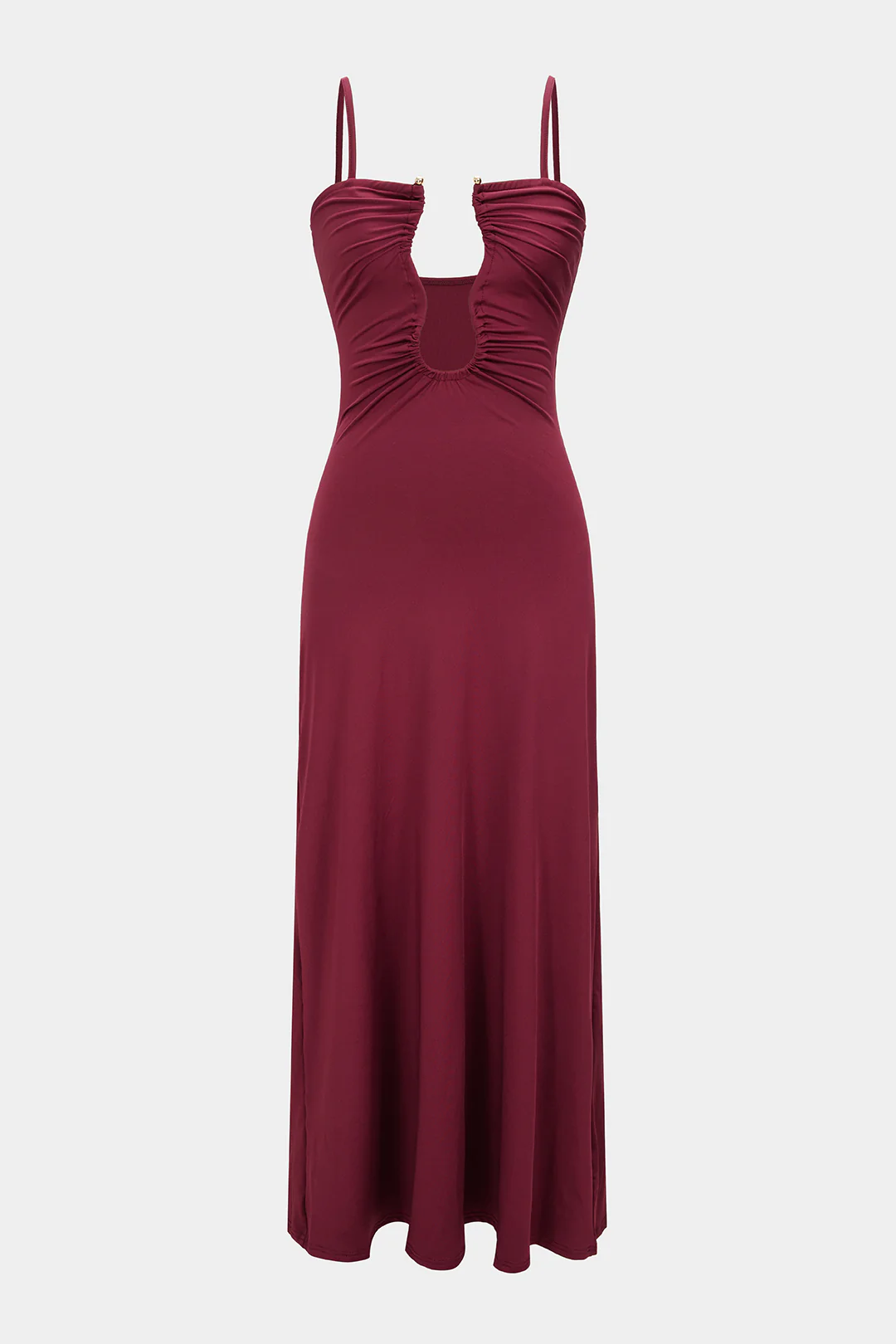 Cut Out Ruched Sleeveless Backless Slip Maxi Dress - Weenar