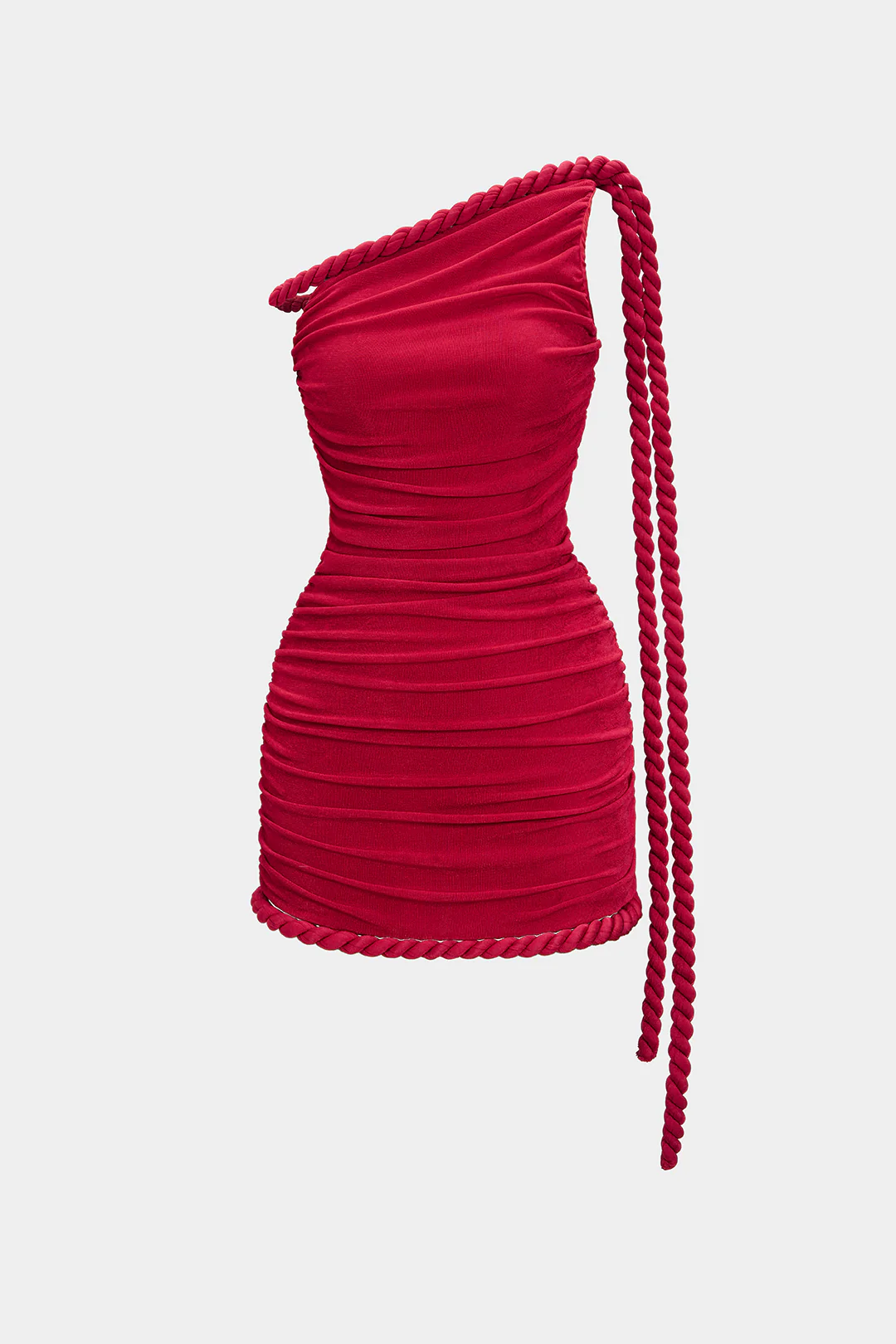 Ruched Asymmetrical Twist Knot Off Shoulder Sleeveless Mini Dress - Weenar