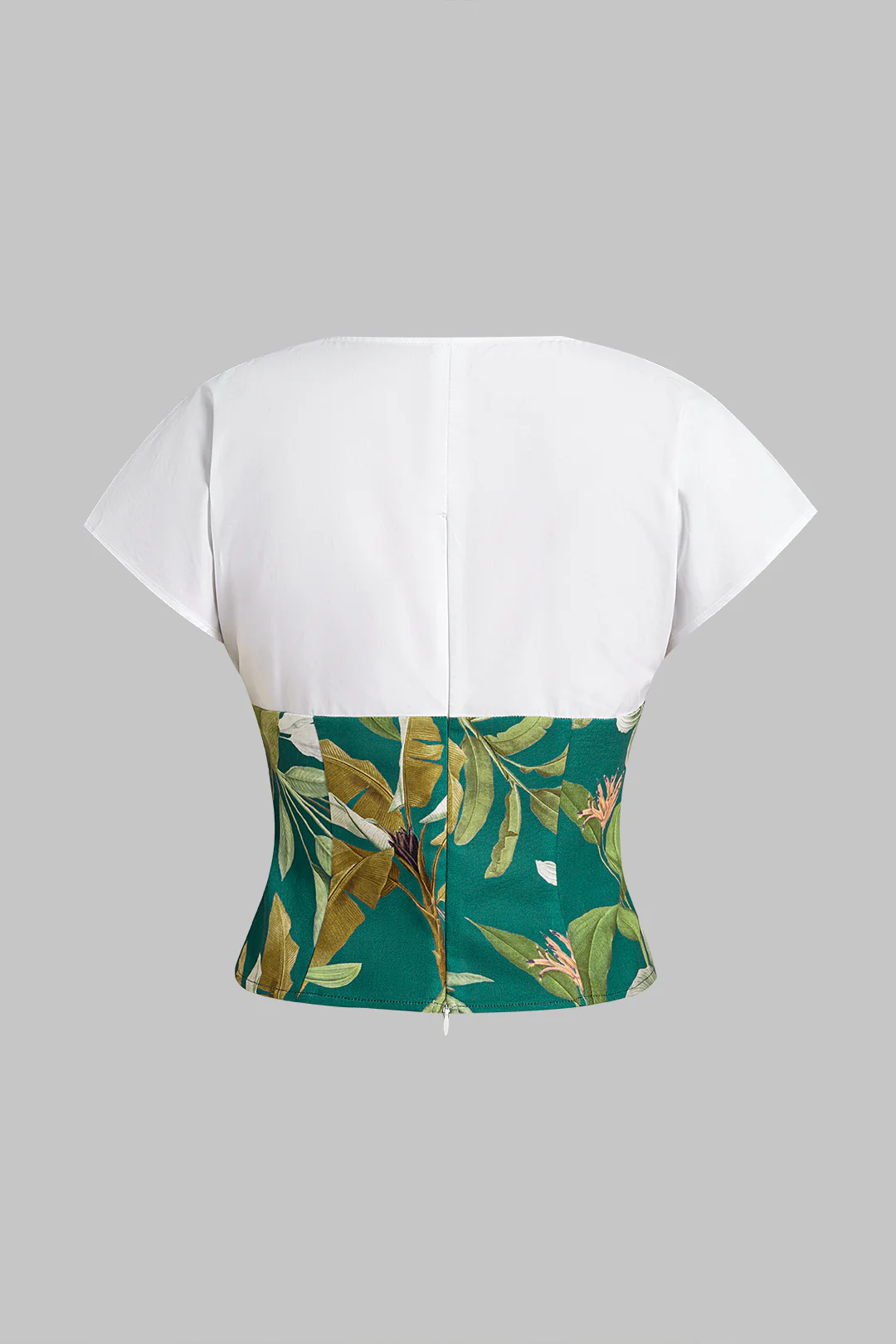 Leaves Print V-Neck Short-Sleeve Shirt - Weenar