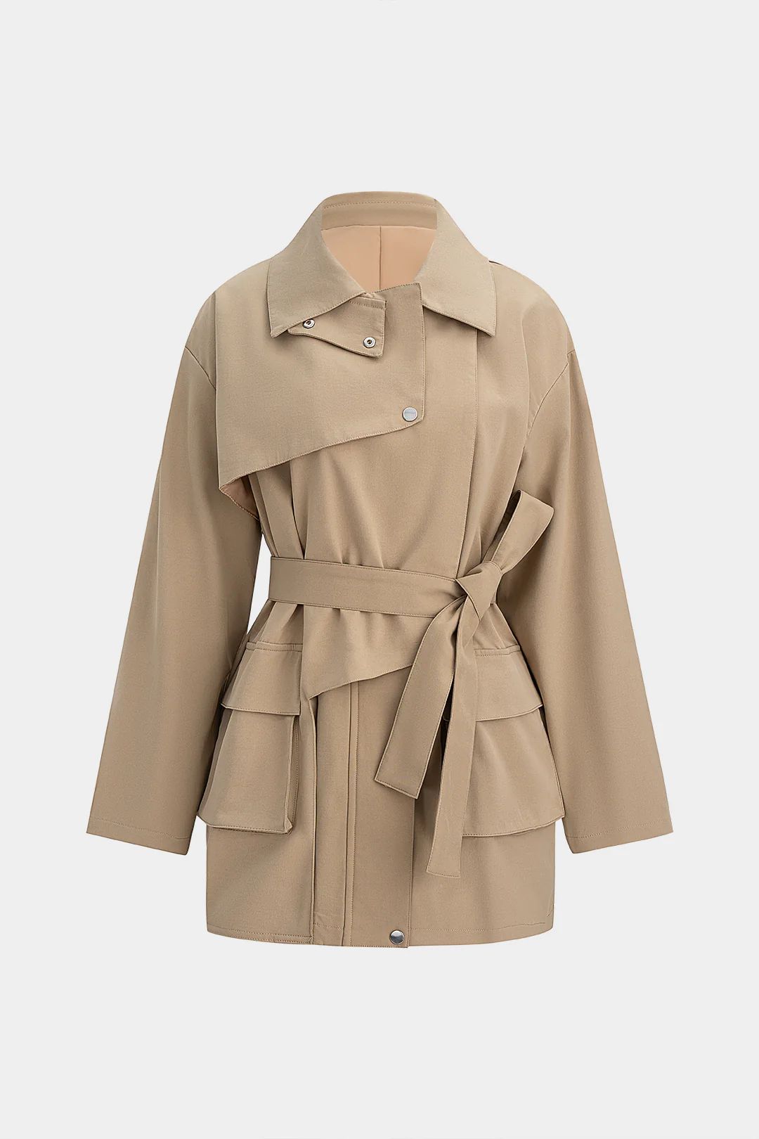 Pocket Asymmetrical Tie Front Coat - Weenar