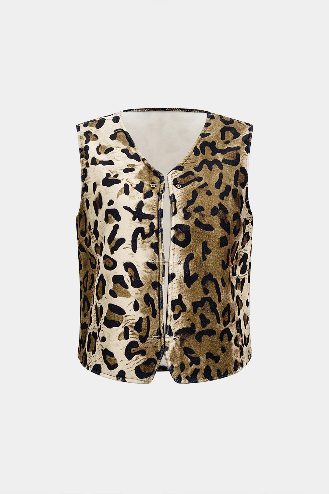 Woolen Leopard Print Hollow Out Vest - Weenar