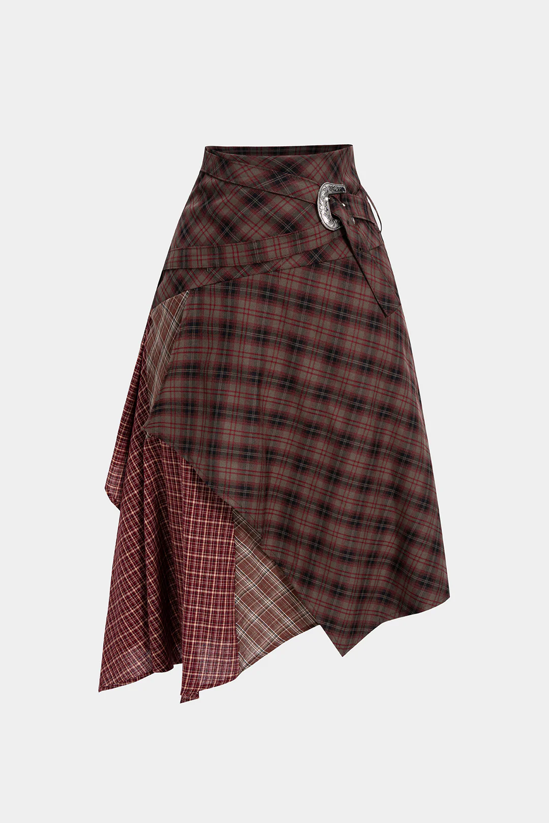 Plaid Print High Waist Irrgular Patchwork Skirt - Weenar