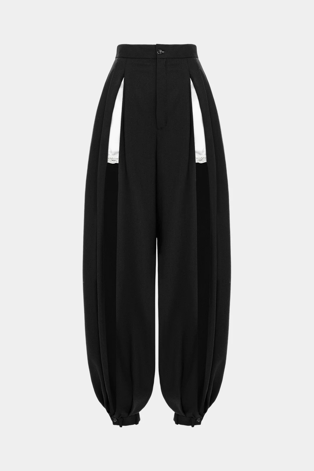 Satin Patchwork Lace Trim Wide Leg Pants - Weenar