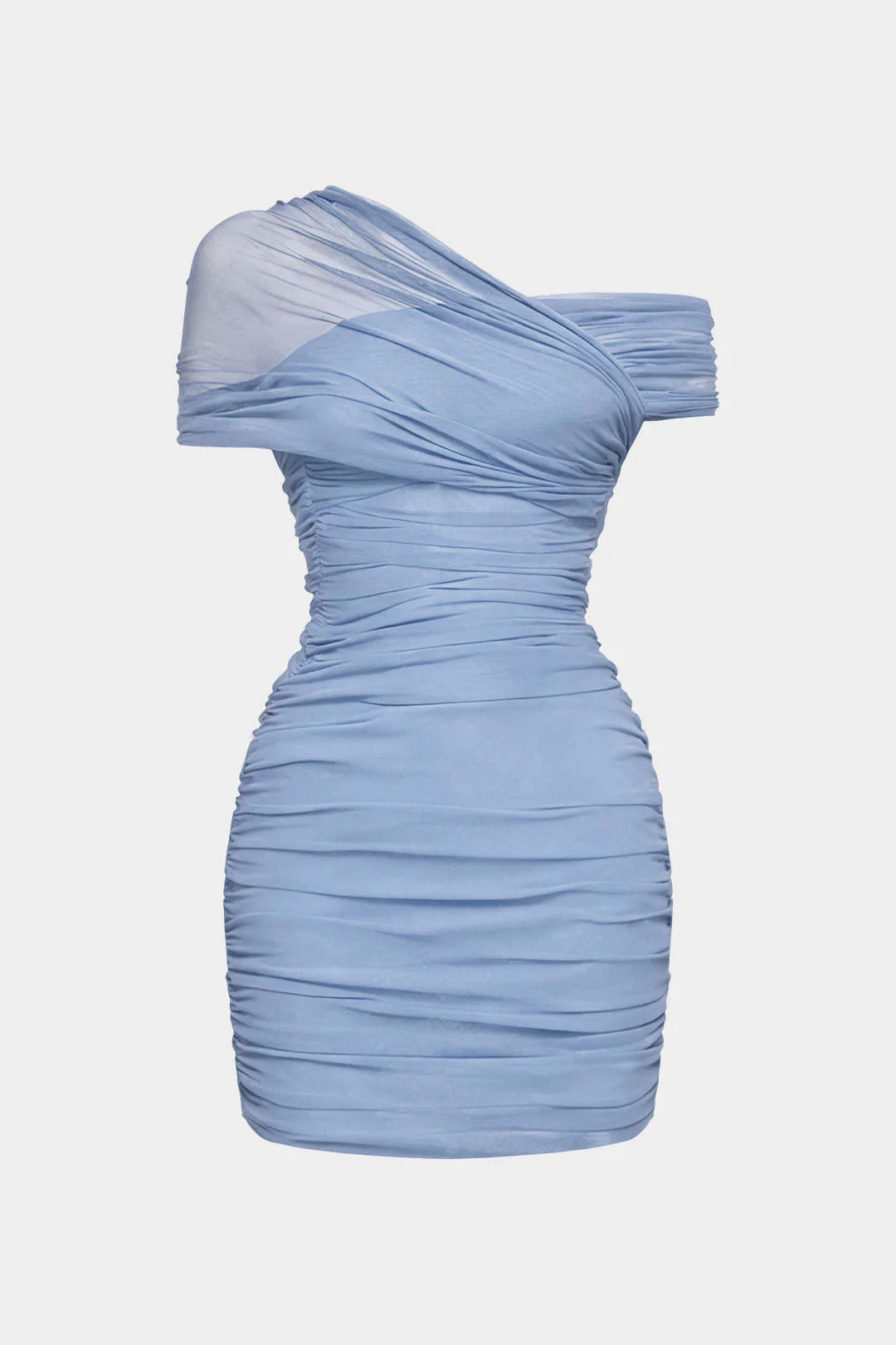 Mesh One Shoulder Asymmetrical Sleeveless Mini Dress - Weenar