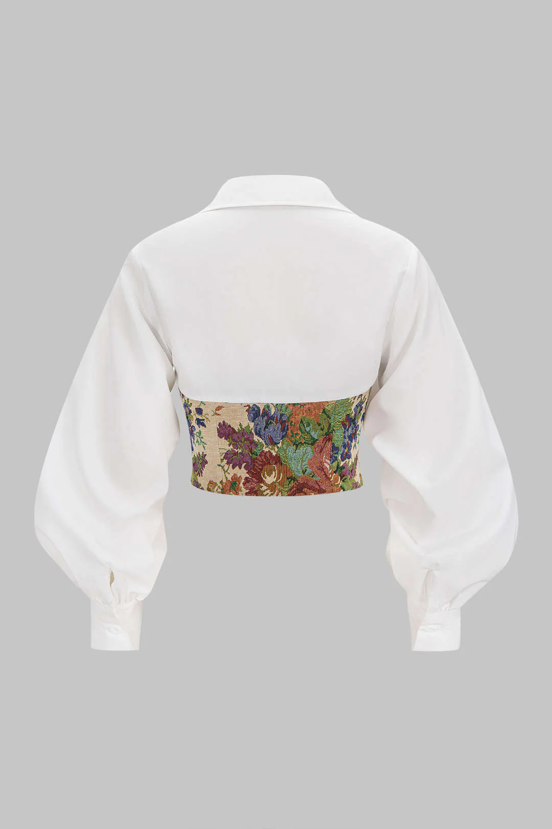 Floral Print Jacquard Ruched Balloon Sleeve Top - Weenar
