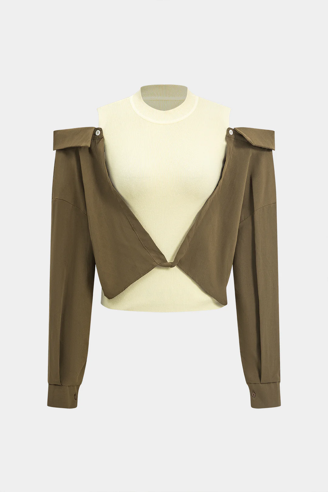 Contrast Patchwork Long-Sleeve Shirt - Weenar