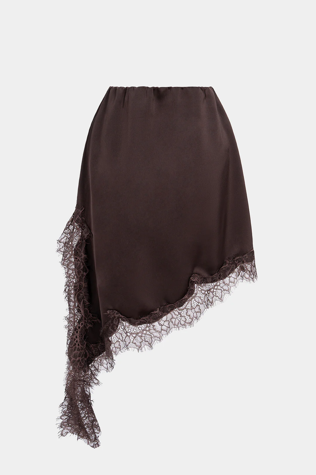 Satin Lace Trim Asymmetrical A-Line Skirt - Weenar