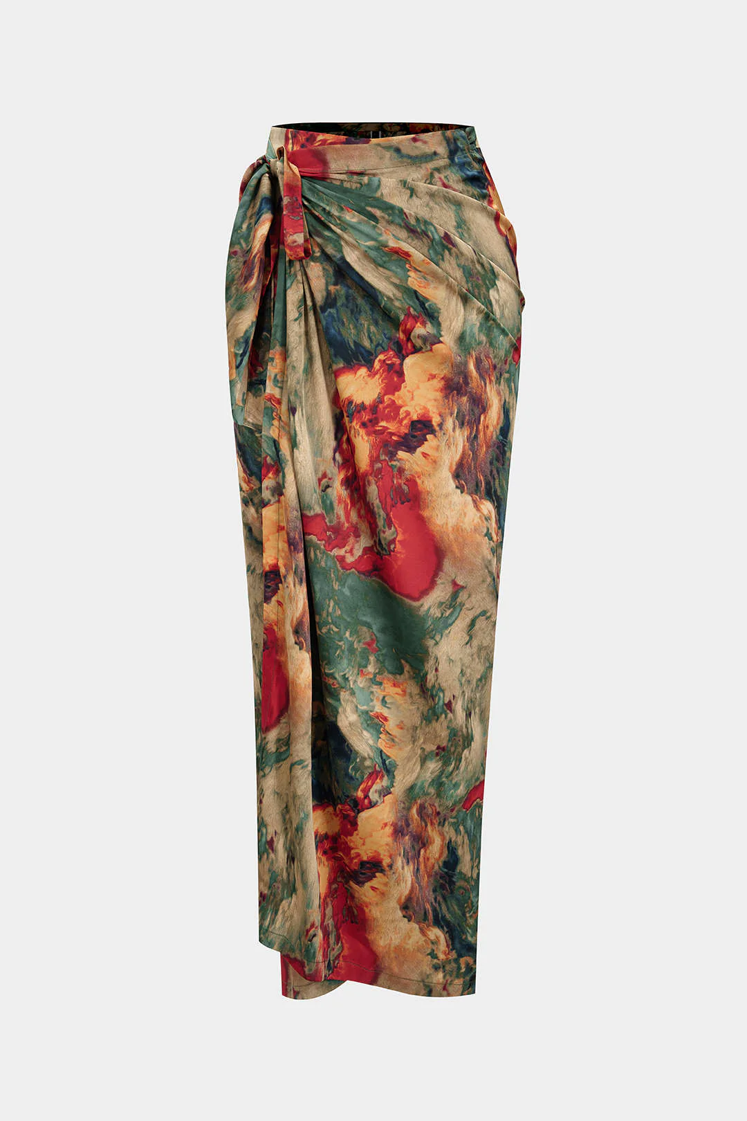 Satin Floral Print Tie Front Skirt - Weenar