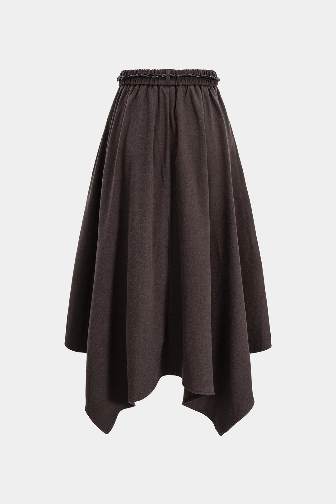 Suede Belted Shirred Waistband Irregular Hem Skirt - Weenar
