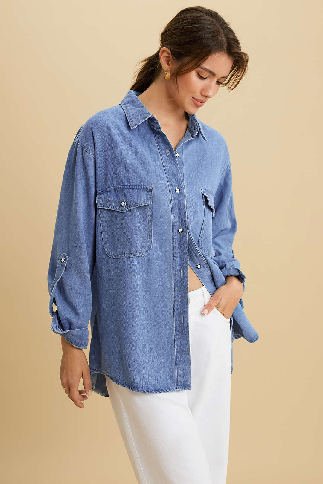 Denim Button Pocket Long Sleeve Shirt - Weenar