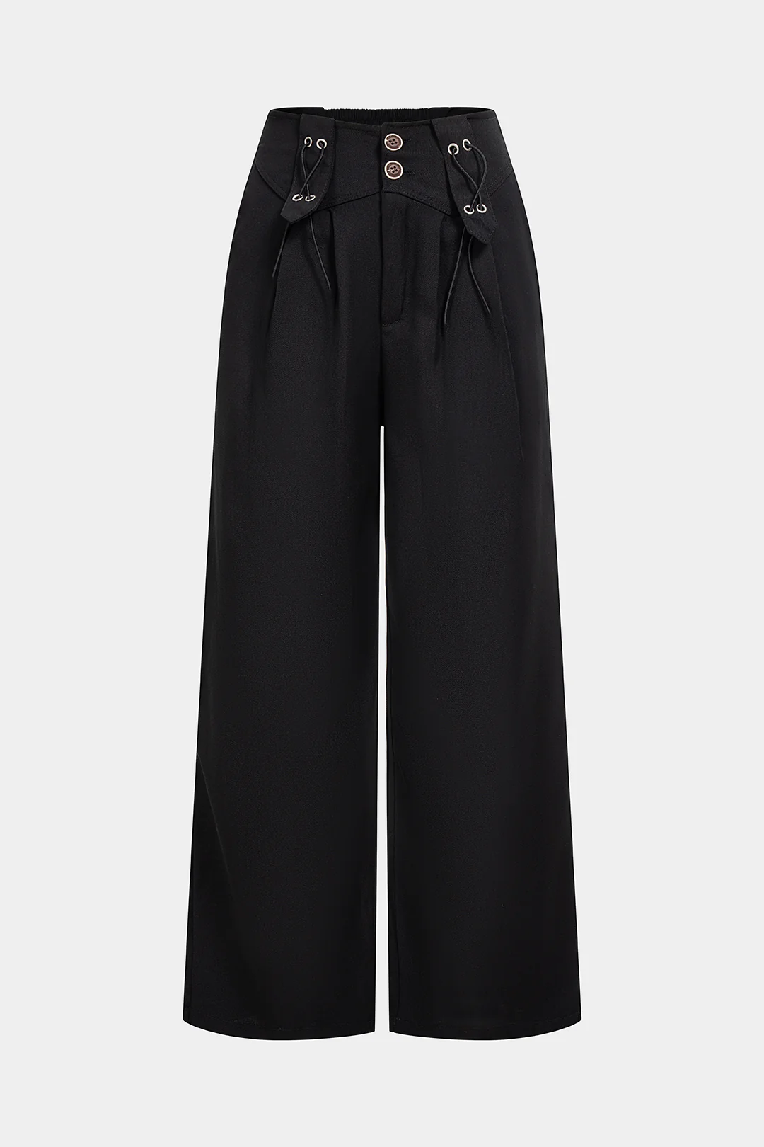 Solid Shirred Waistband Button Pants - Weenar