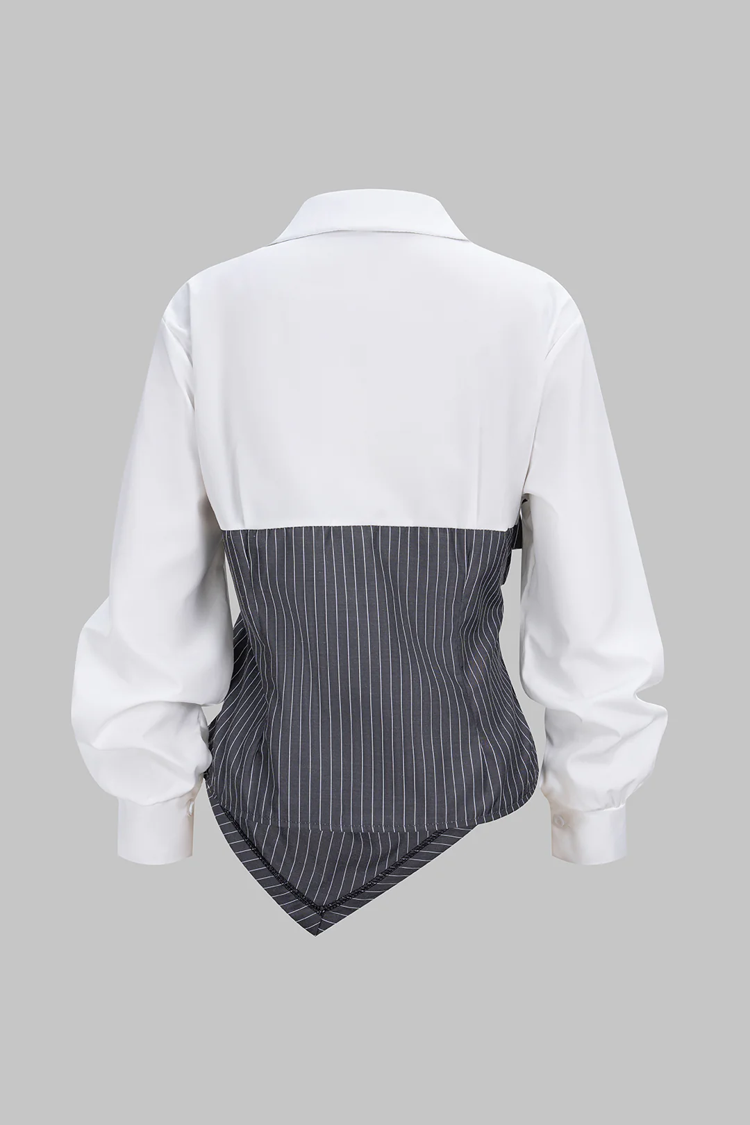 Stripes Print Patchwork Asymmetrical Ruched Long-Sleeve Shirt - Weenar