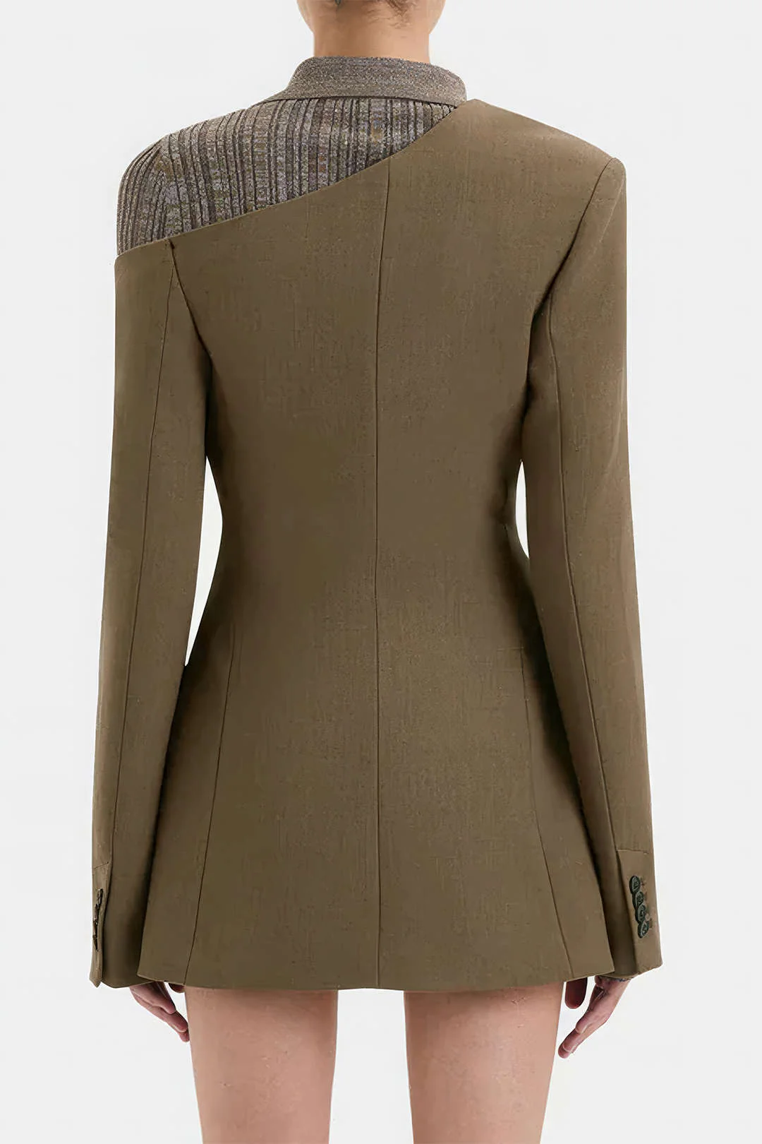 Notched Lapel Asymmetrical Long Sleeve Mini Dress - Weenar