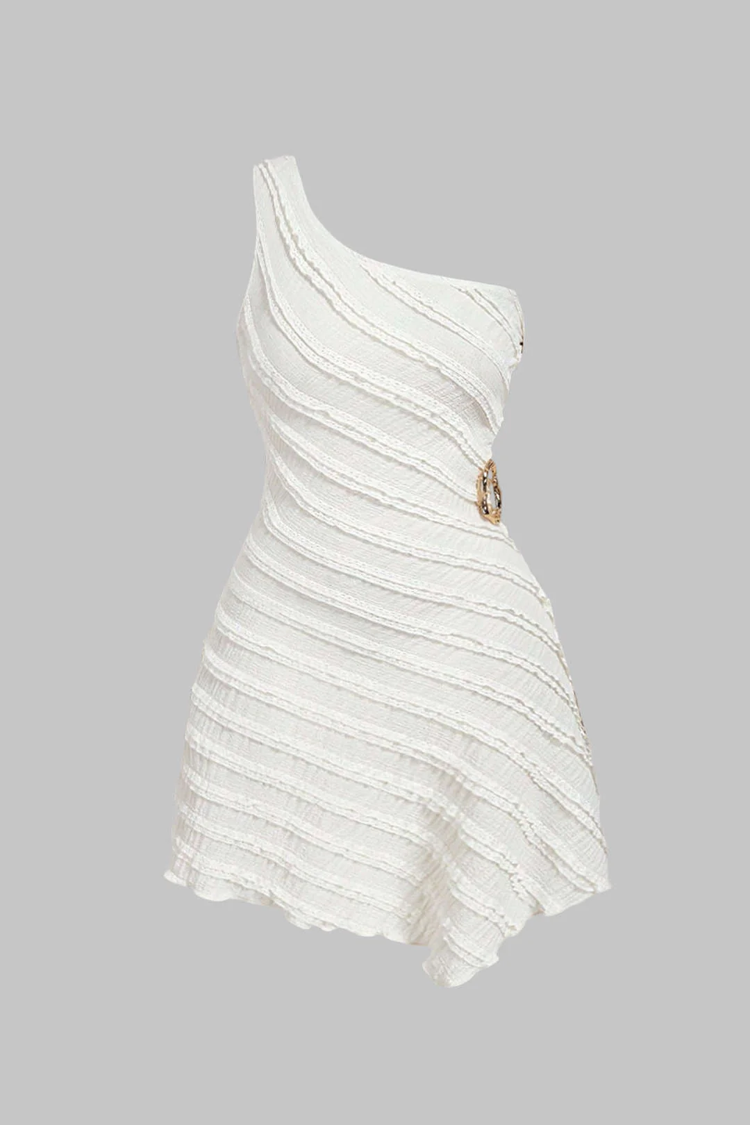 Plus Size Metallic Decor One Shoulder Sleeveless Mini Dress - Weenar