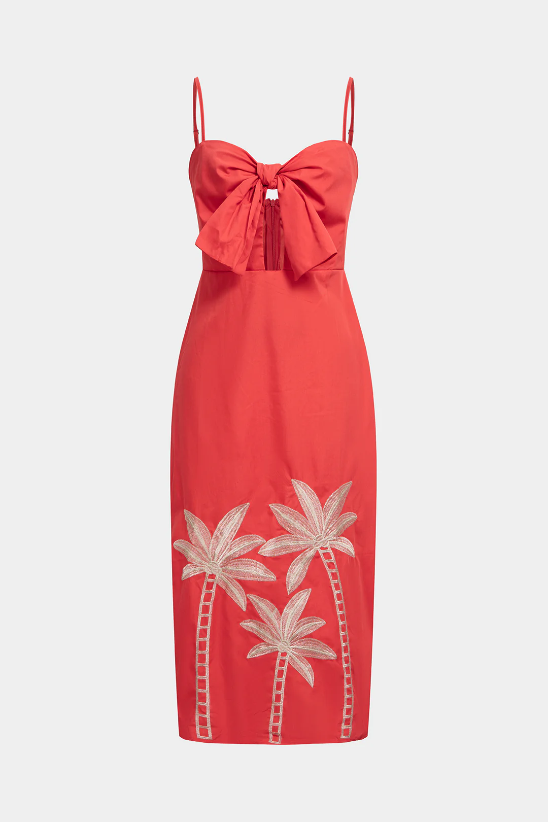 Embroidery Bow Cut Out Zipper Sleeveless Midi Dress - Weenar