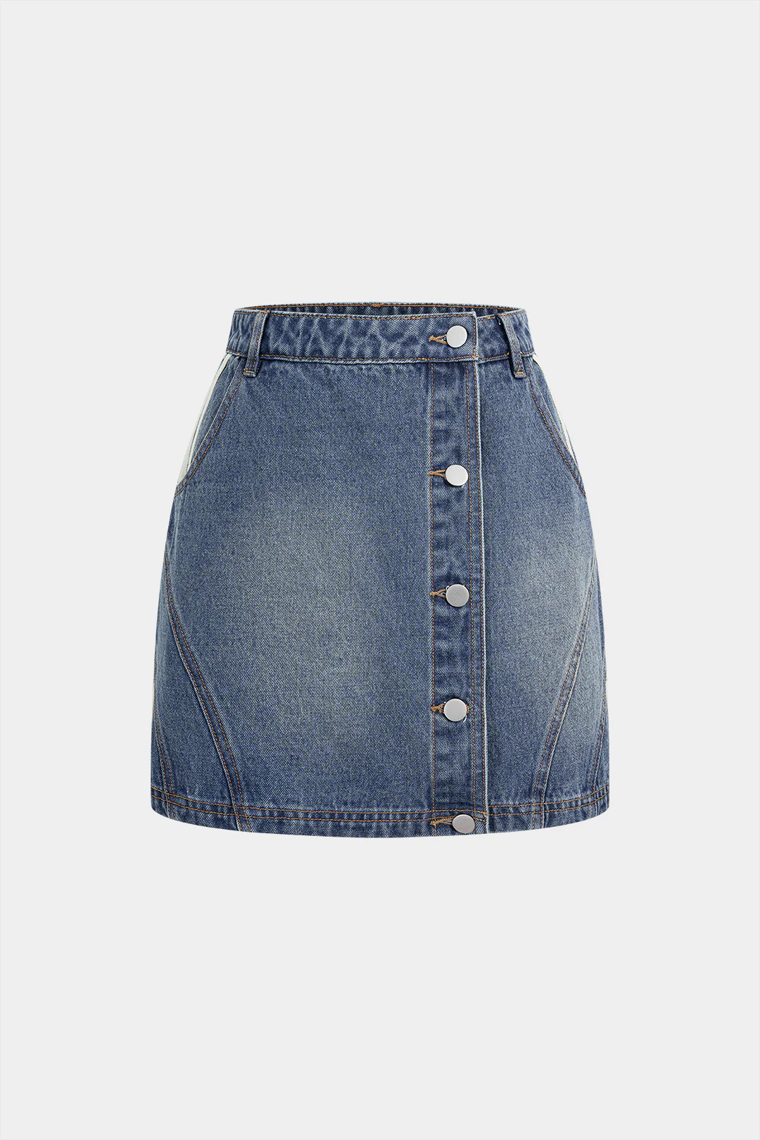 Denim Asymmetrical Seamdetail Button Skirt - Weenar