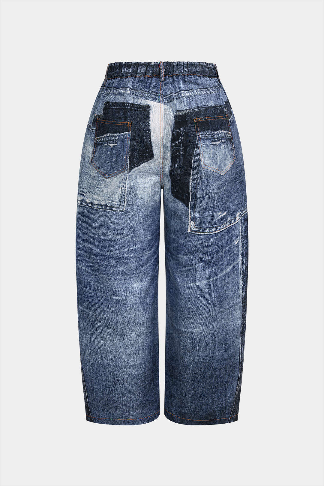 Plus Size Denim Print Asymmetrical Pants - Weenar