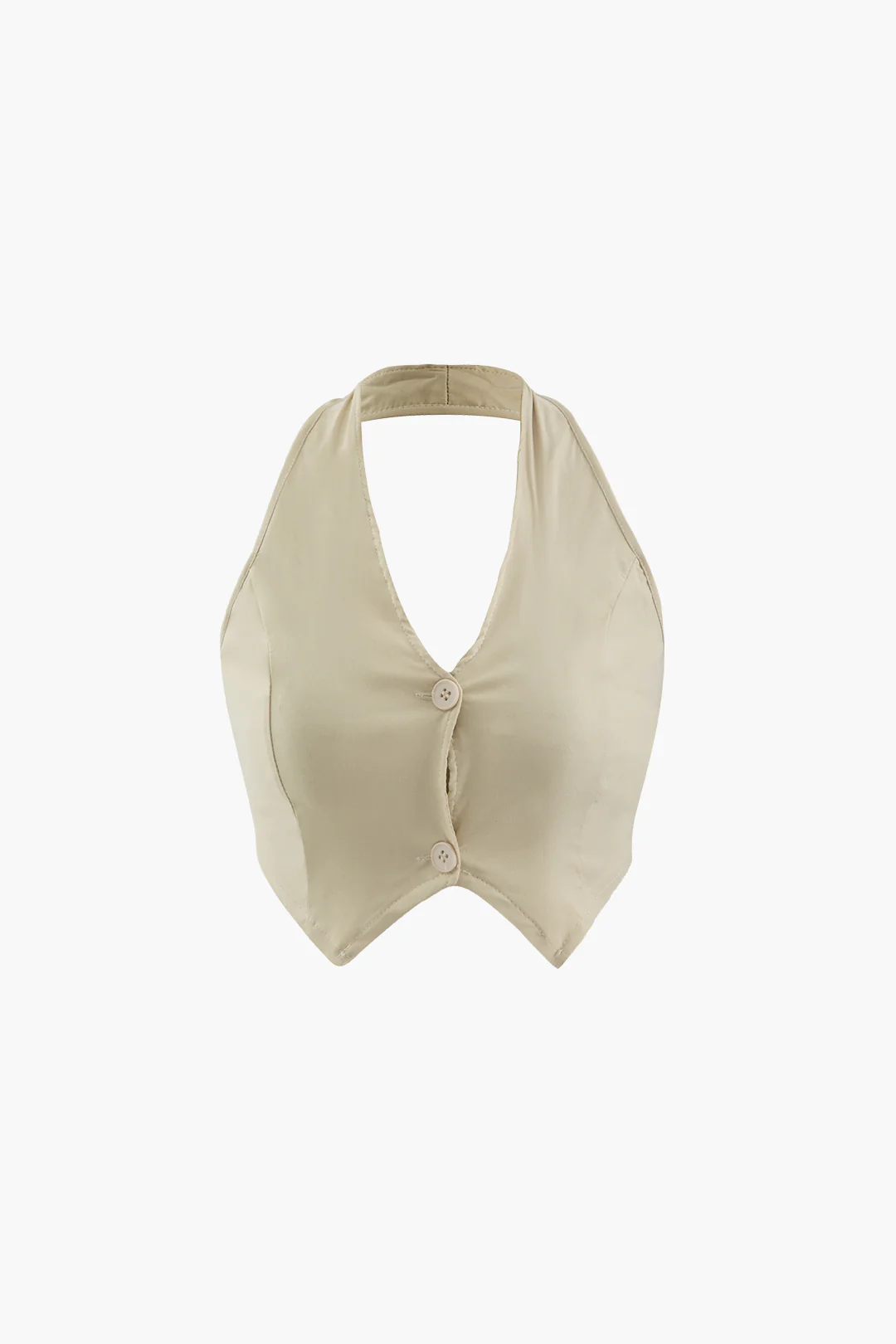 Halter Neck Backless Button Tank Top - Weenar