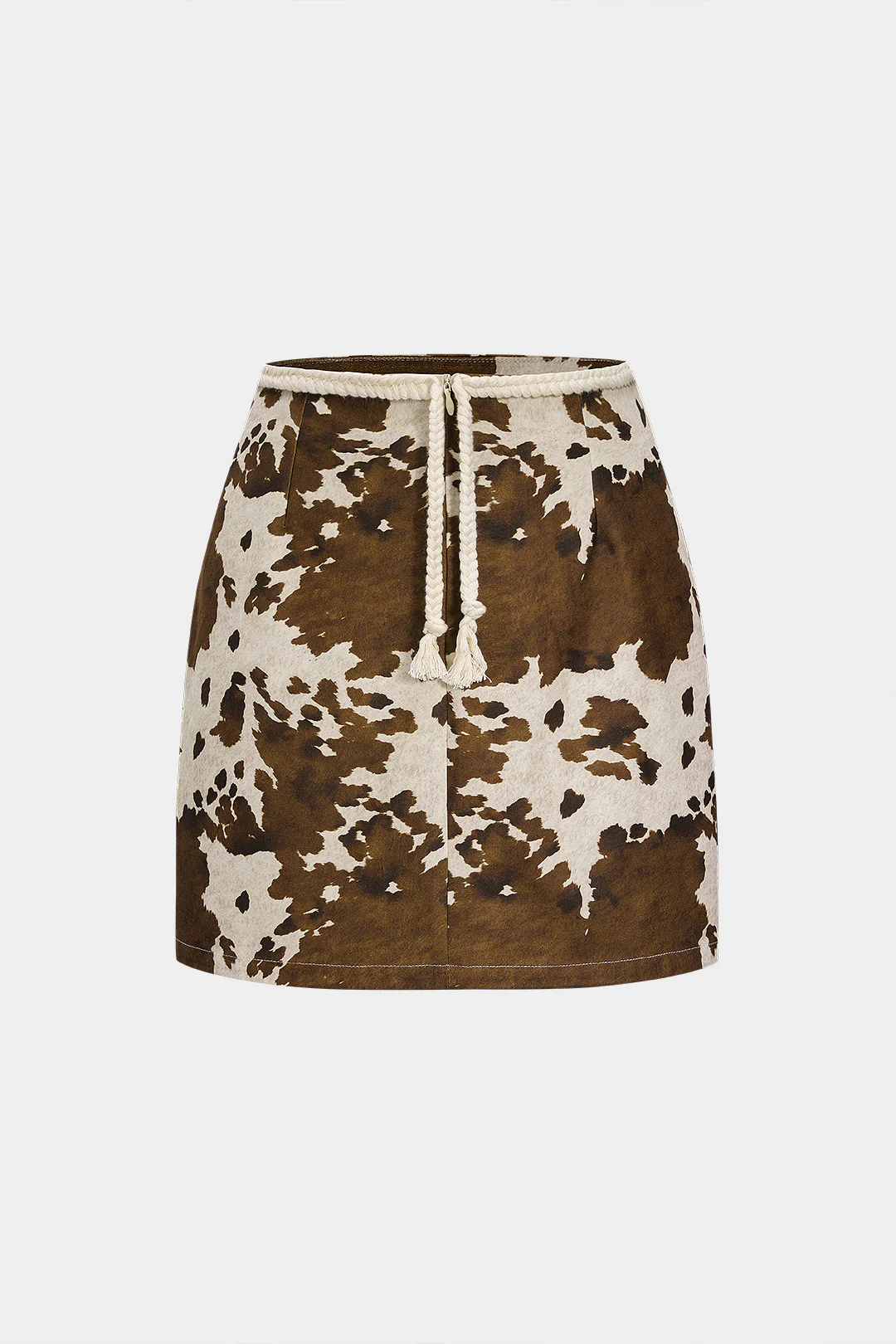 Abstract Print Braided Belted Zipper Skirt - Weenar