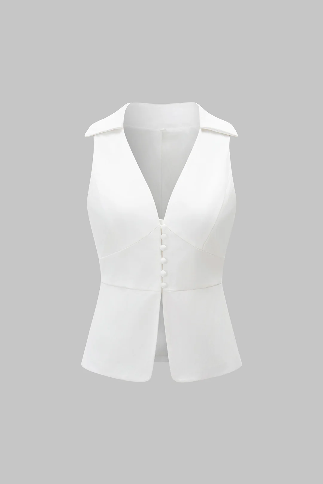 Solid Lapel Button V-Neck Tank Top - Weenar