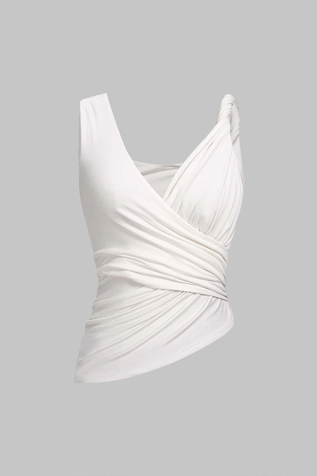 V-Neck Twist Knot Ruched Asymmetrical Tank Top - Weenar