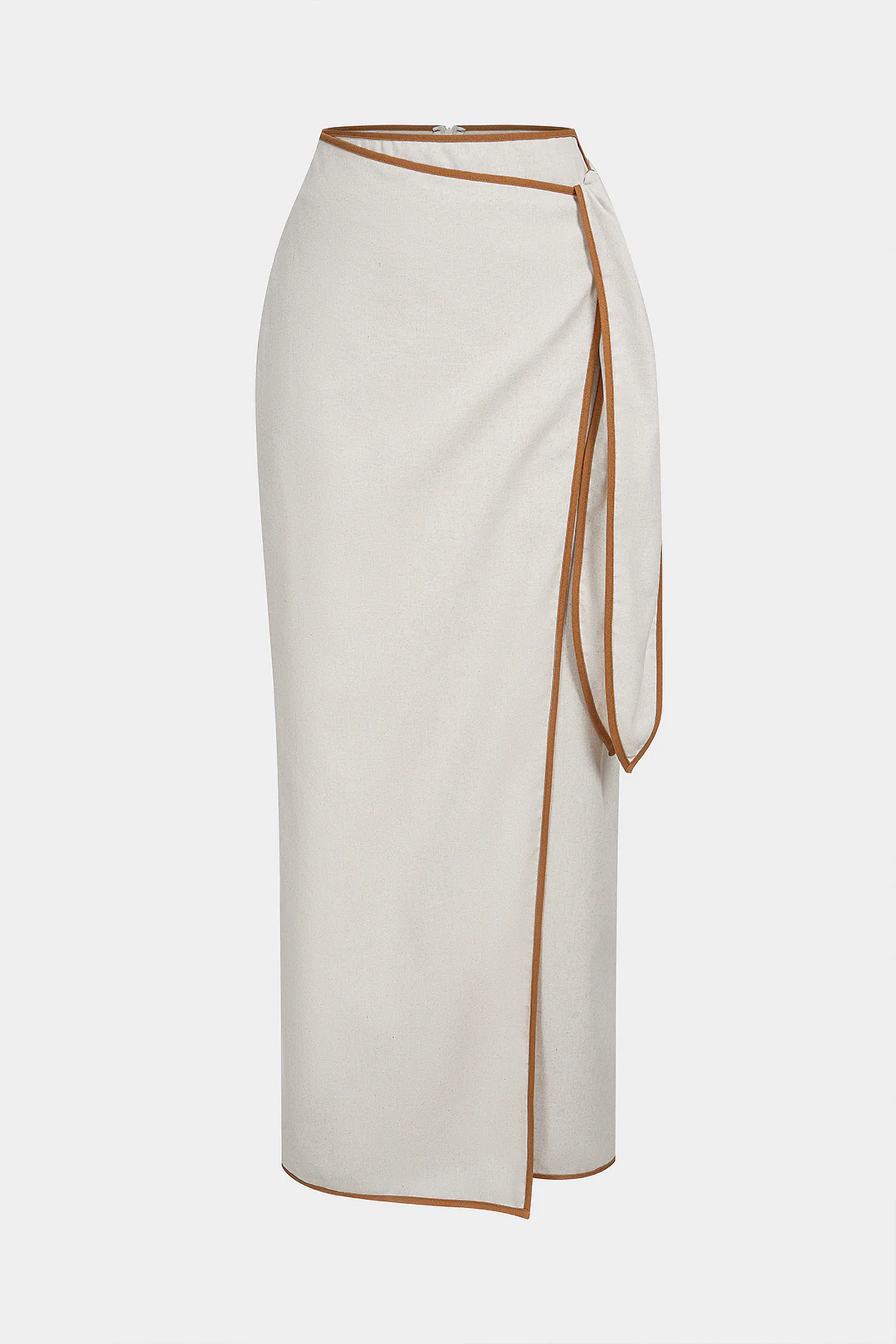 Contrast Binding Linen Knotted Skirt - Weenar