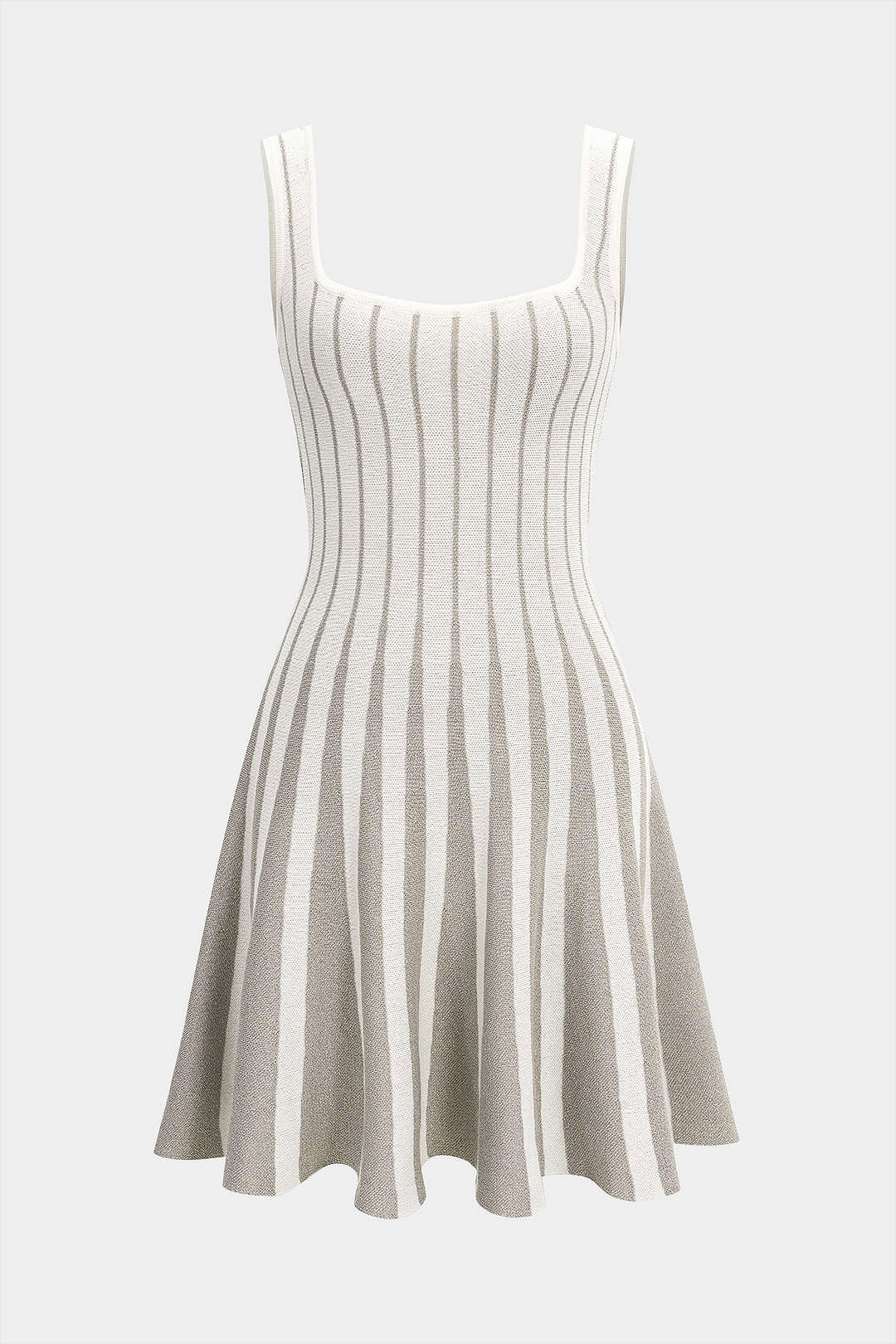 Striped Contrast Print Knitted Square Neck Sleeveless Dress - Weenar